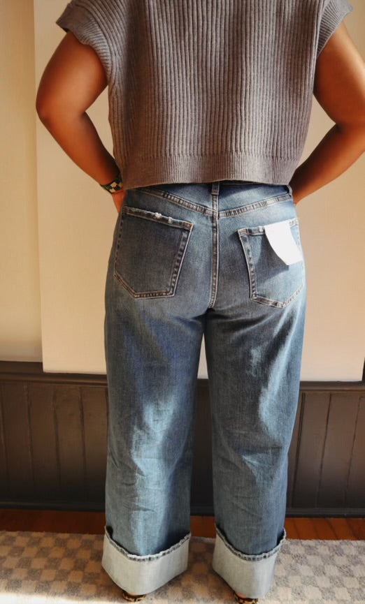 High Rise Cuffed Panel Wide Leg