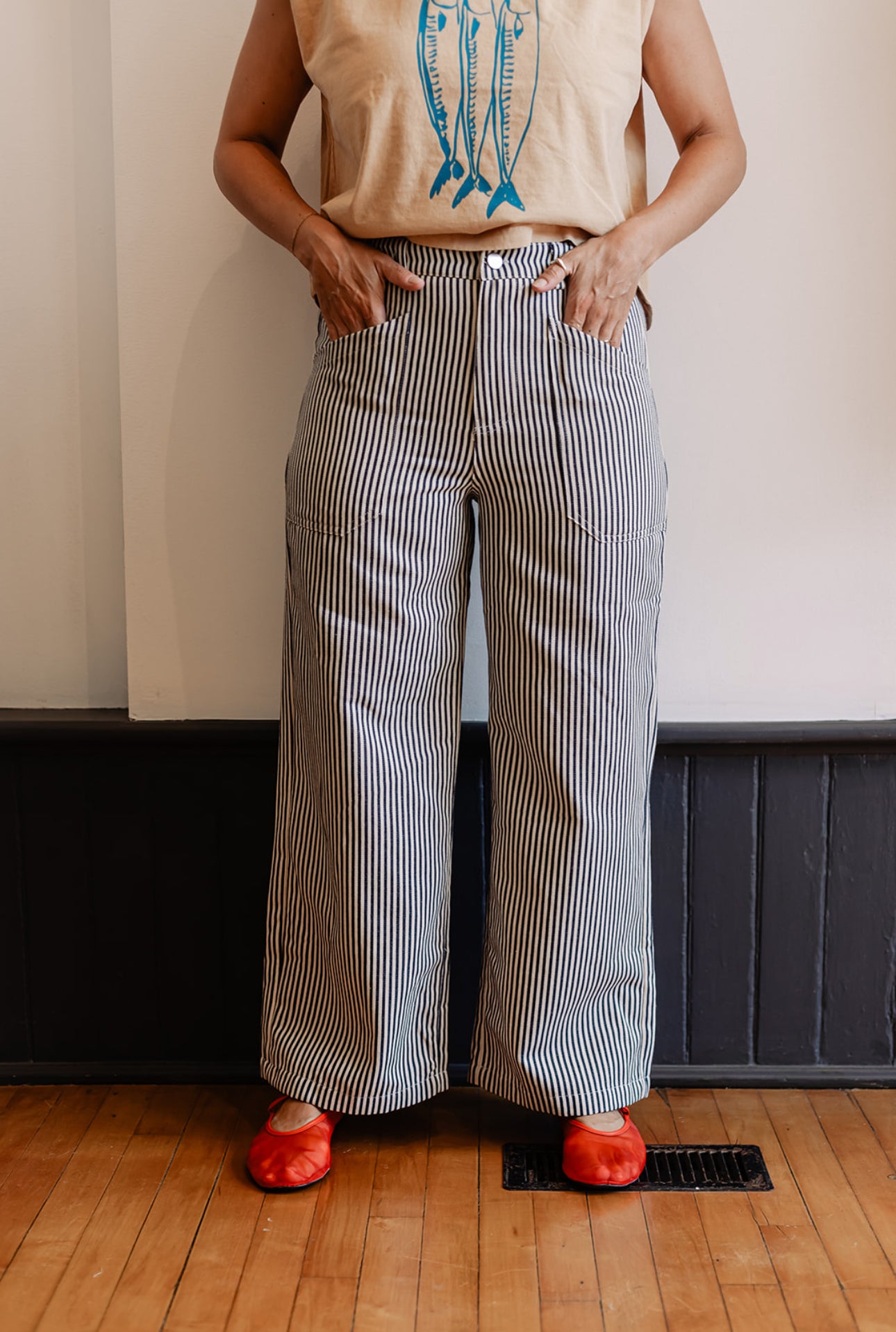 Pinstripe Cropped Wide Leg Pant