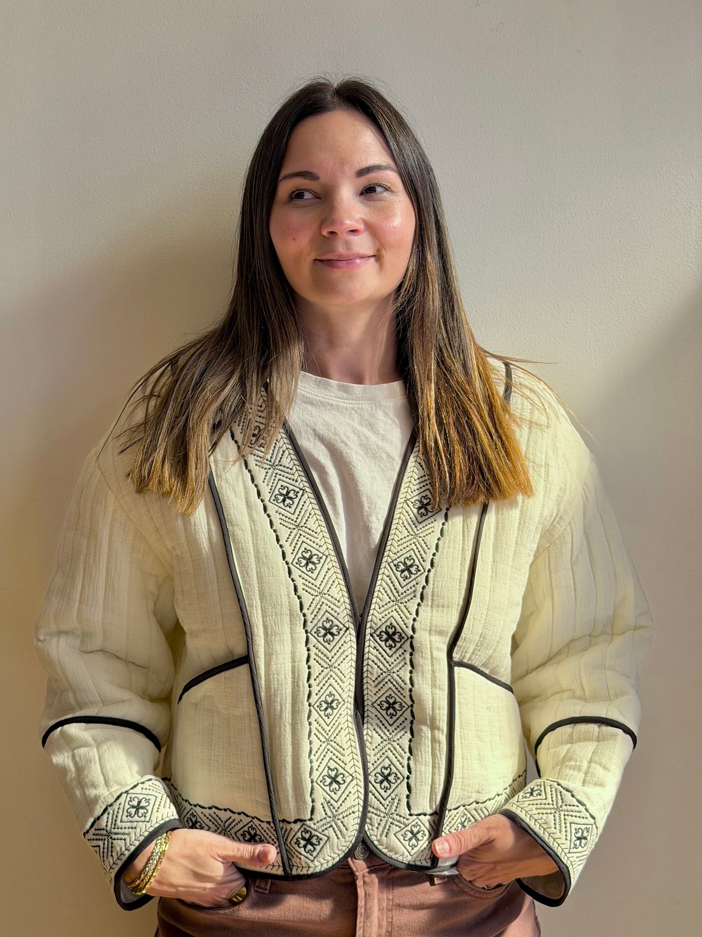 Embroidered Quilted Western Cropped Jacket