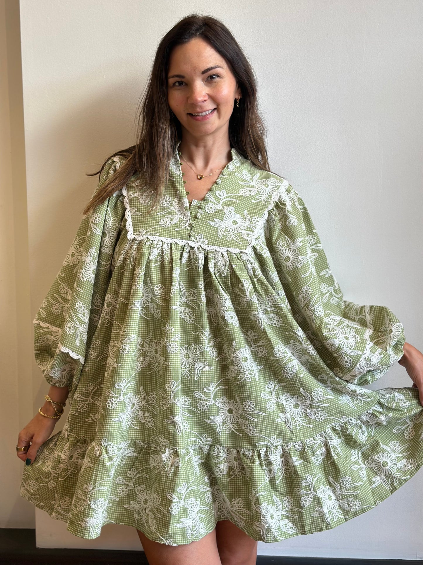 Embroidered Babydoll Dress
