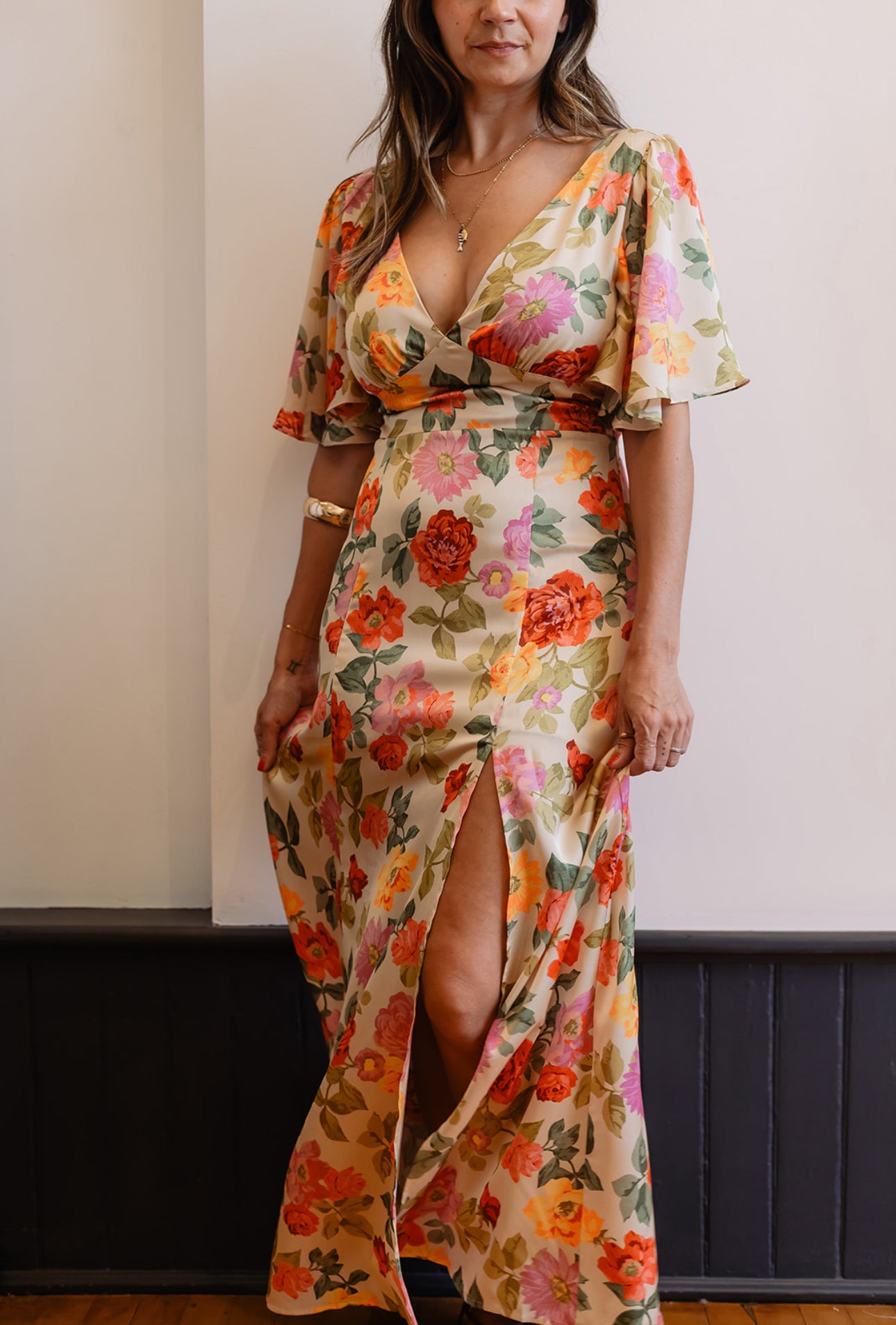 Flutter Sleeve Floral Maxi Dress
