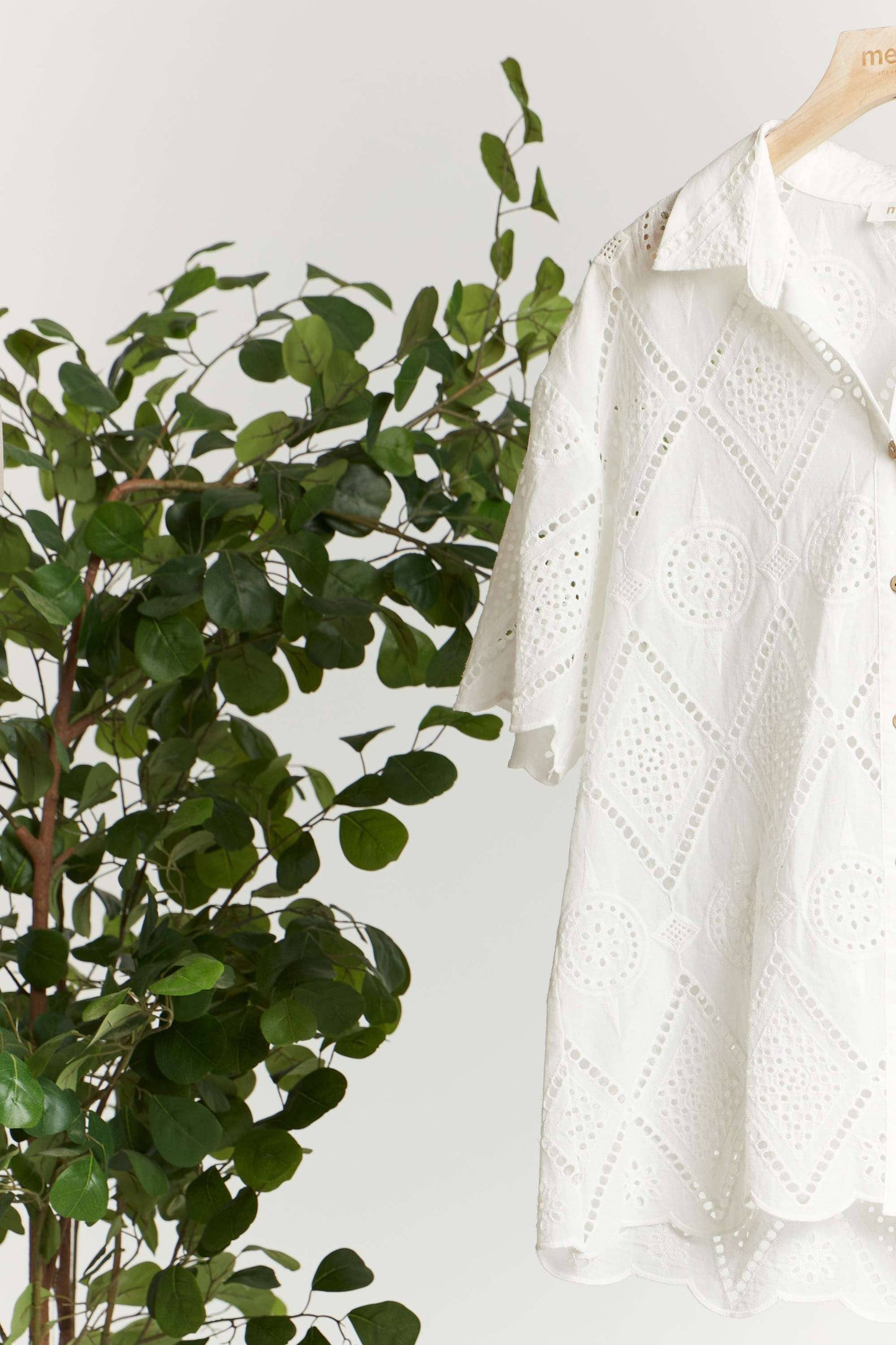 Oversized Eyelet Scalloped Button Down