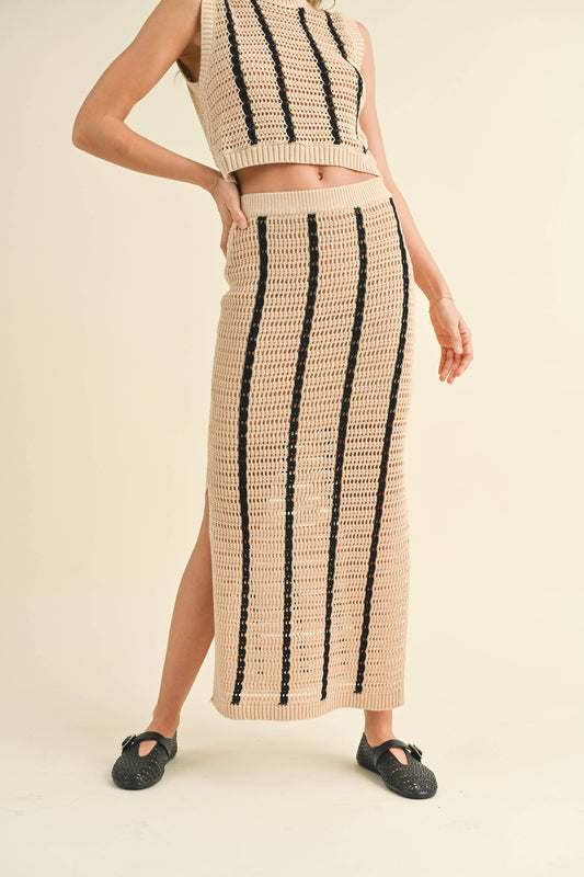 Striped Crochet Midi Skirt