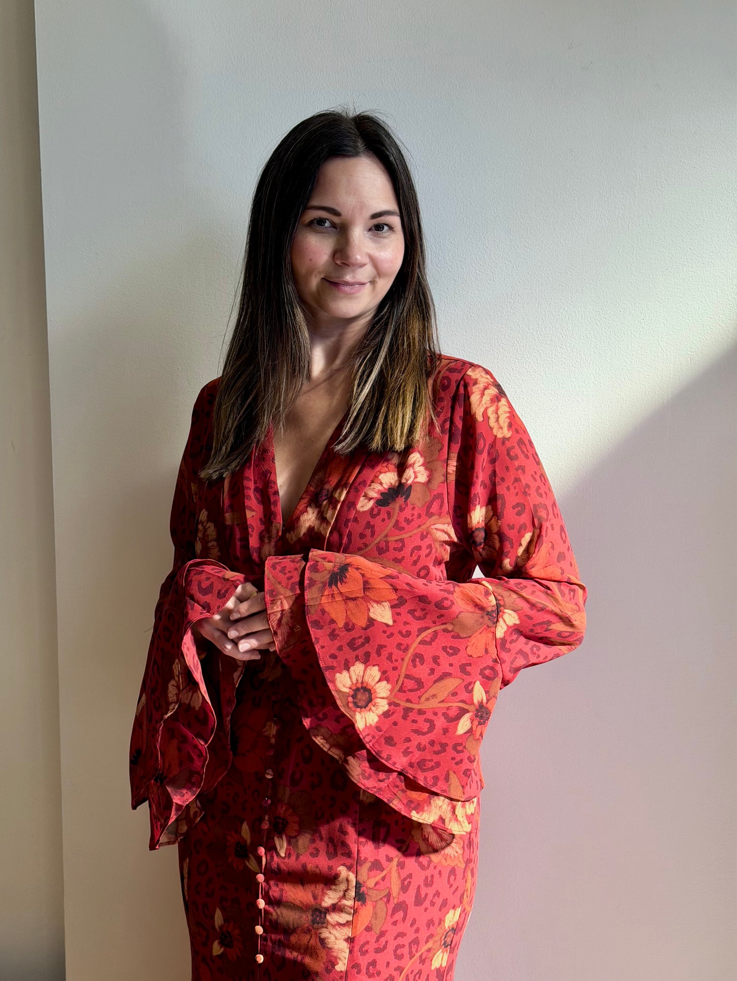 Harvest Ruffle Bell Sleeve Maxi Dress