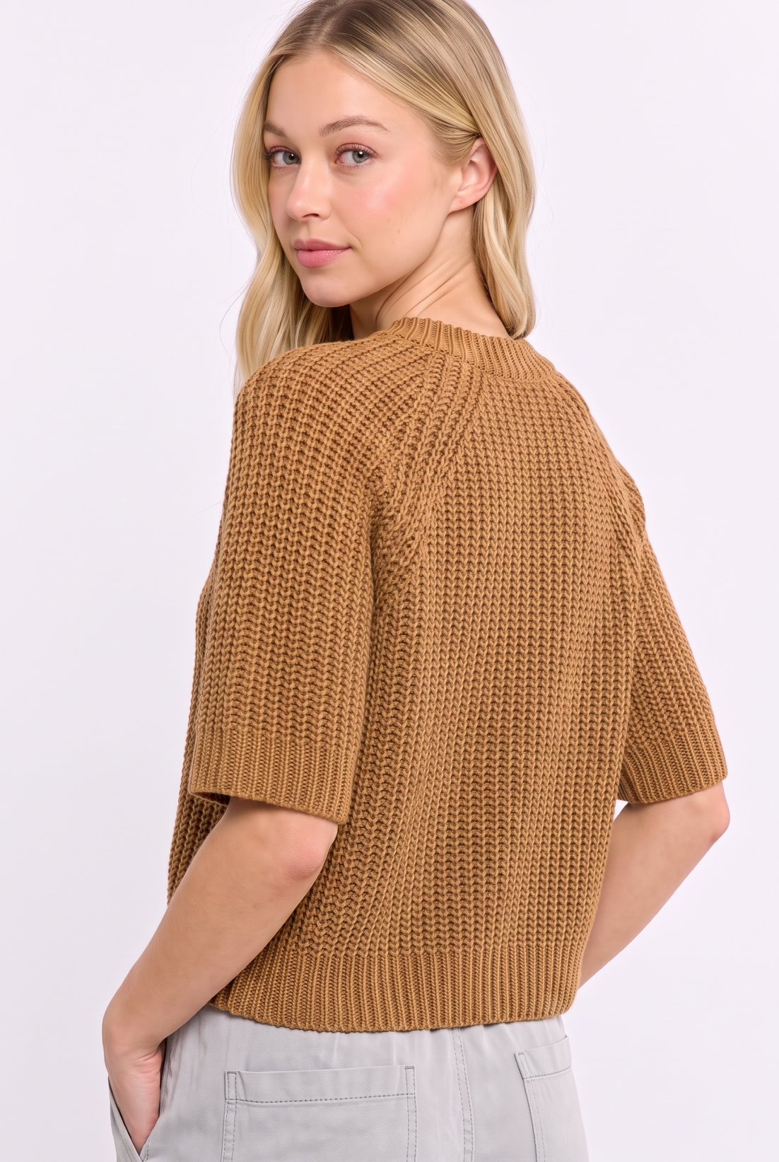 Cable Knit Short Sleeve Swing Sweater