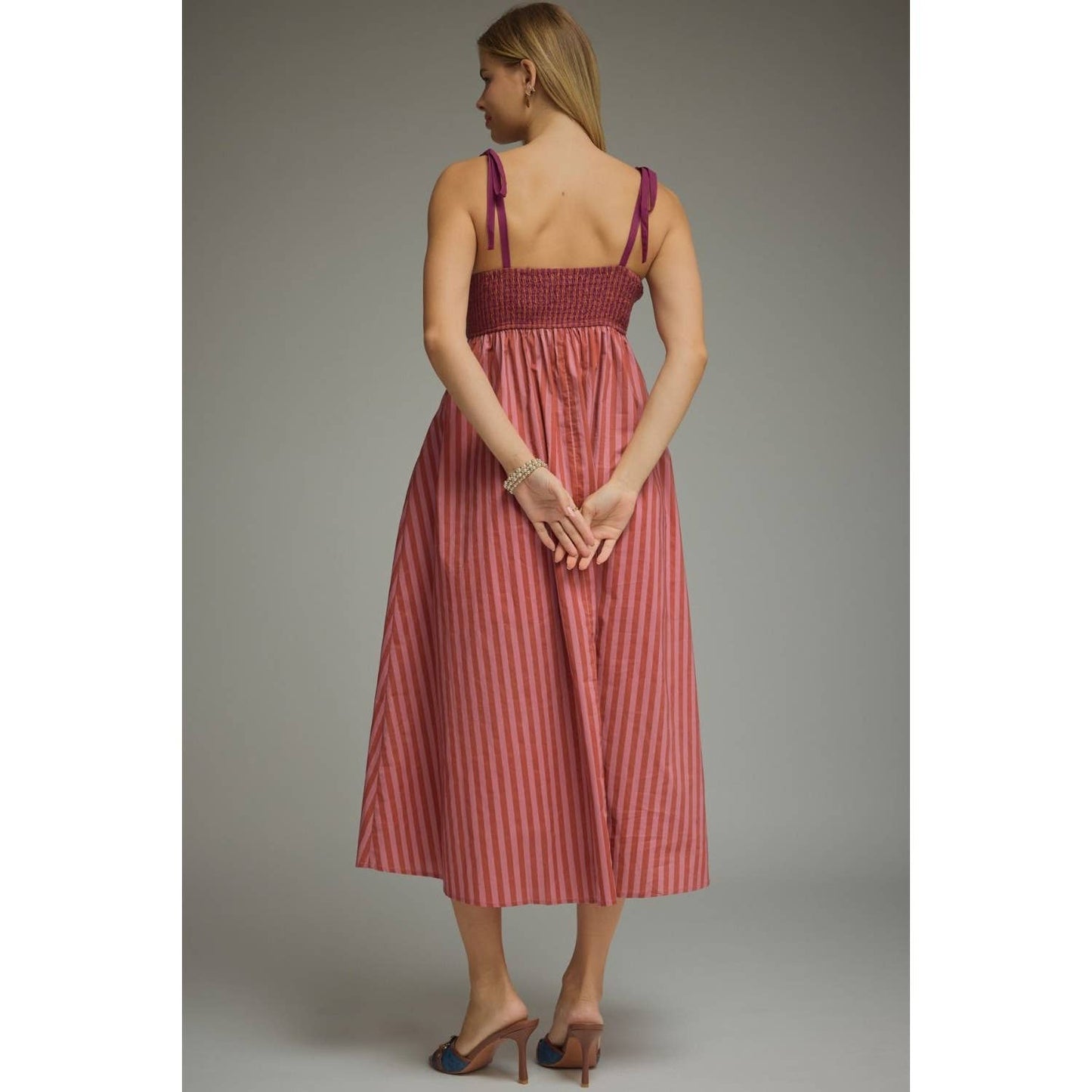 Striped Scallop Midi Dress