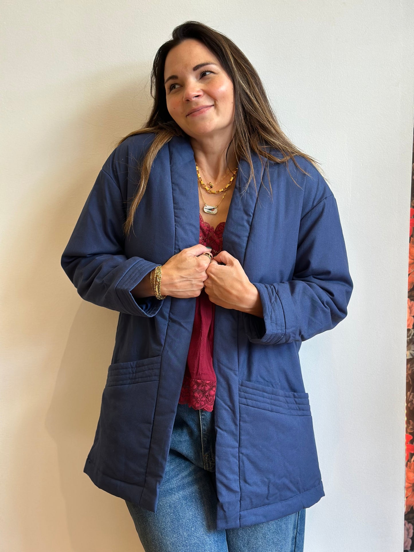Quilted Pocket Open Jacket