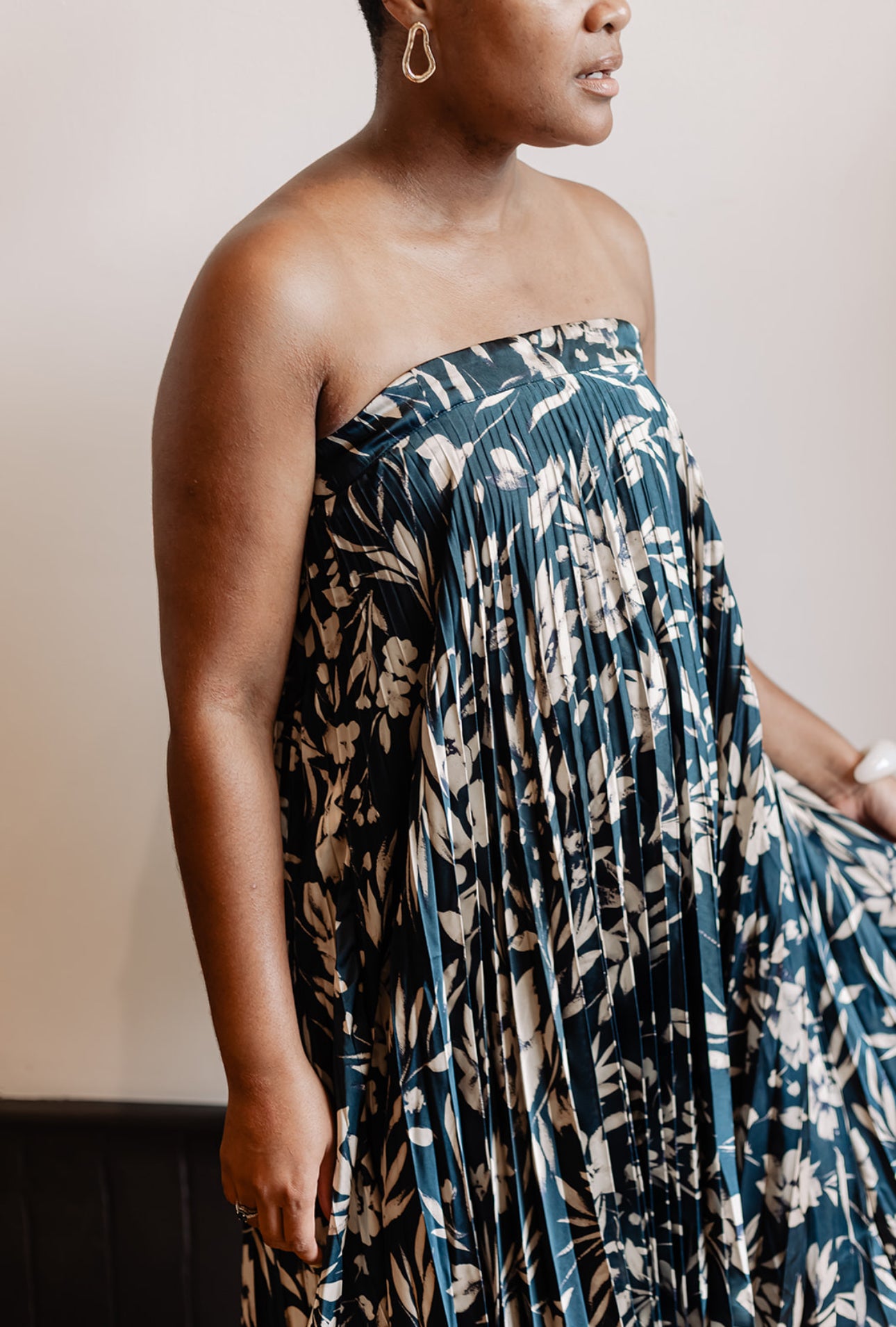 Floral Asymmetrical Pleated Maxi Dress