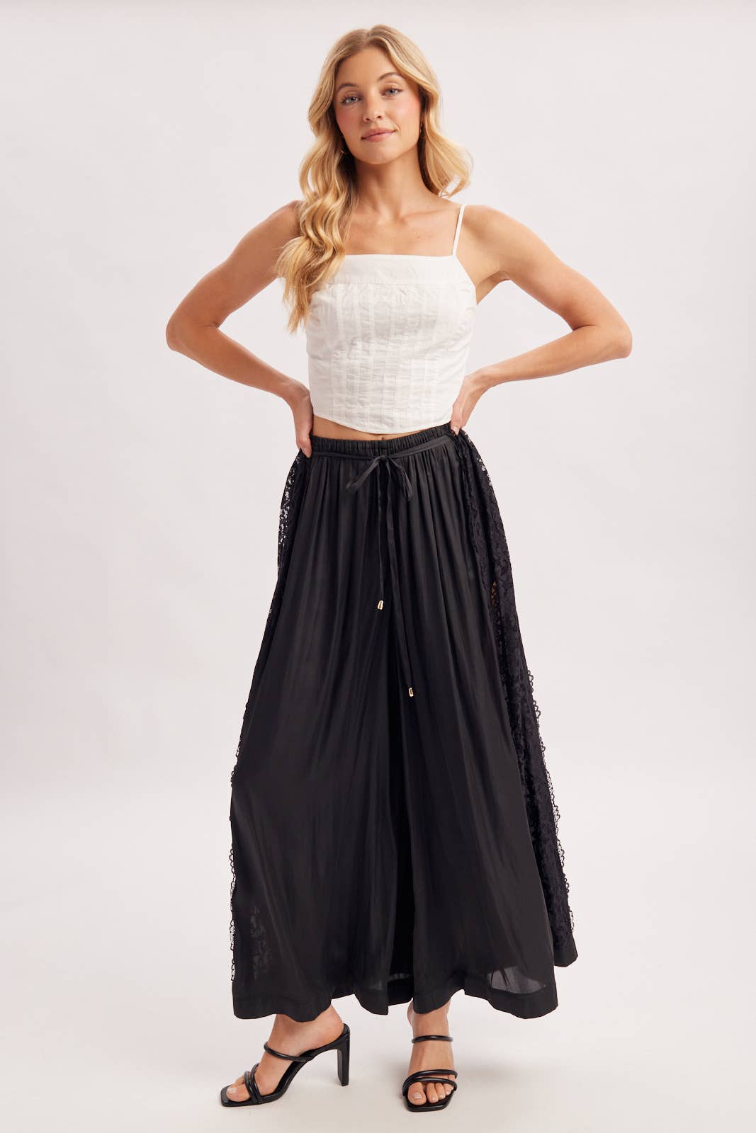 Boho Lace Trim Satin Pant
