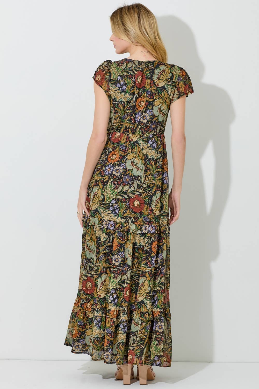 Bohemian Flutter Sleeve Floral Maxi Dress