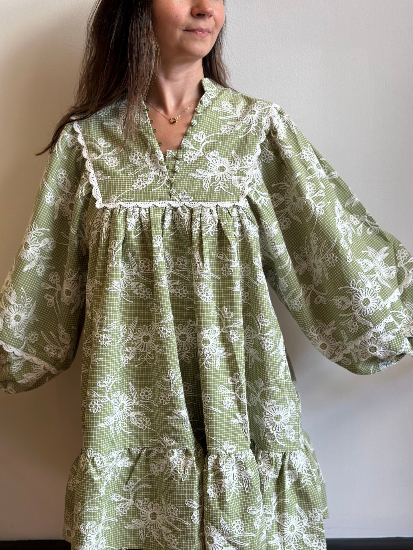 Embroidered Babydoll Dress