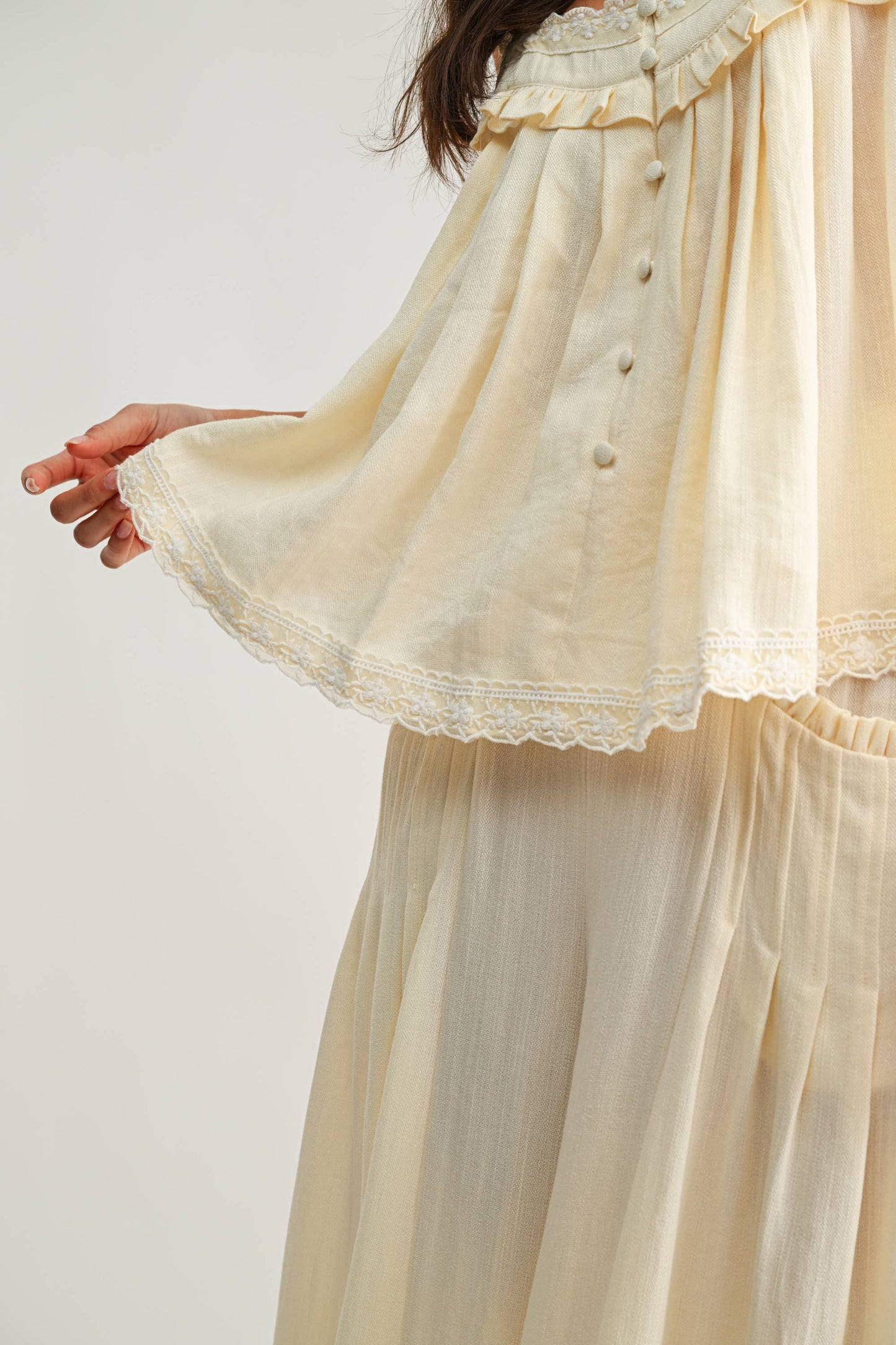 Ruffle-Trimmed Lace Blouse Set