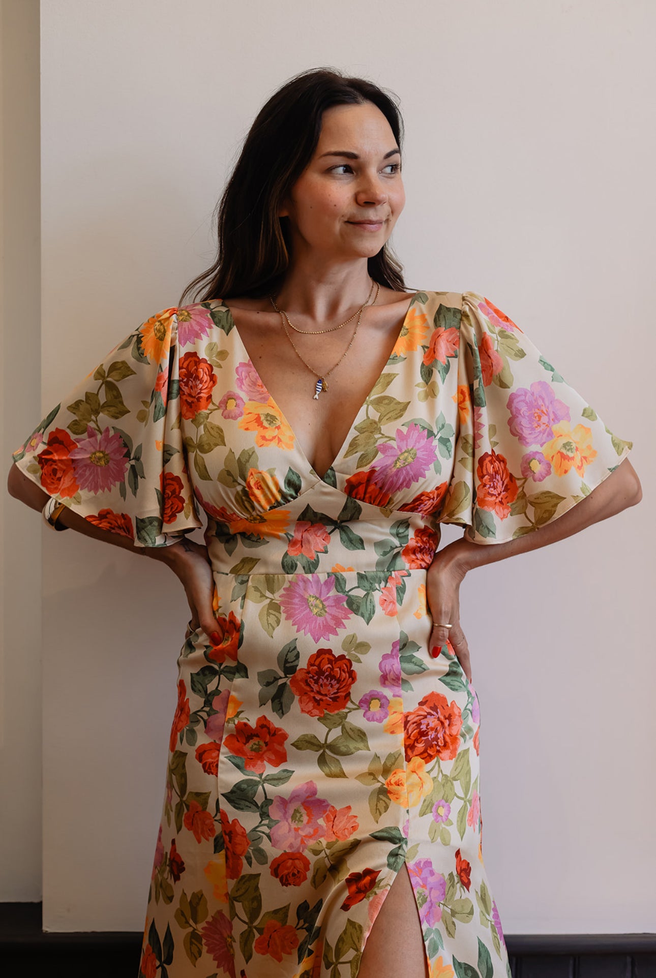 Flutter Sleeve Floral Maxi Dress