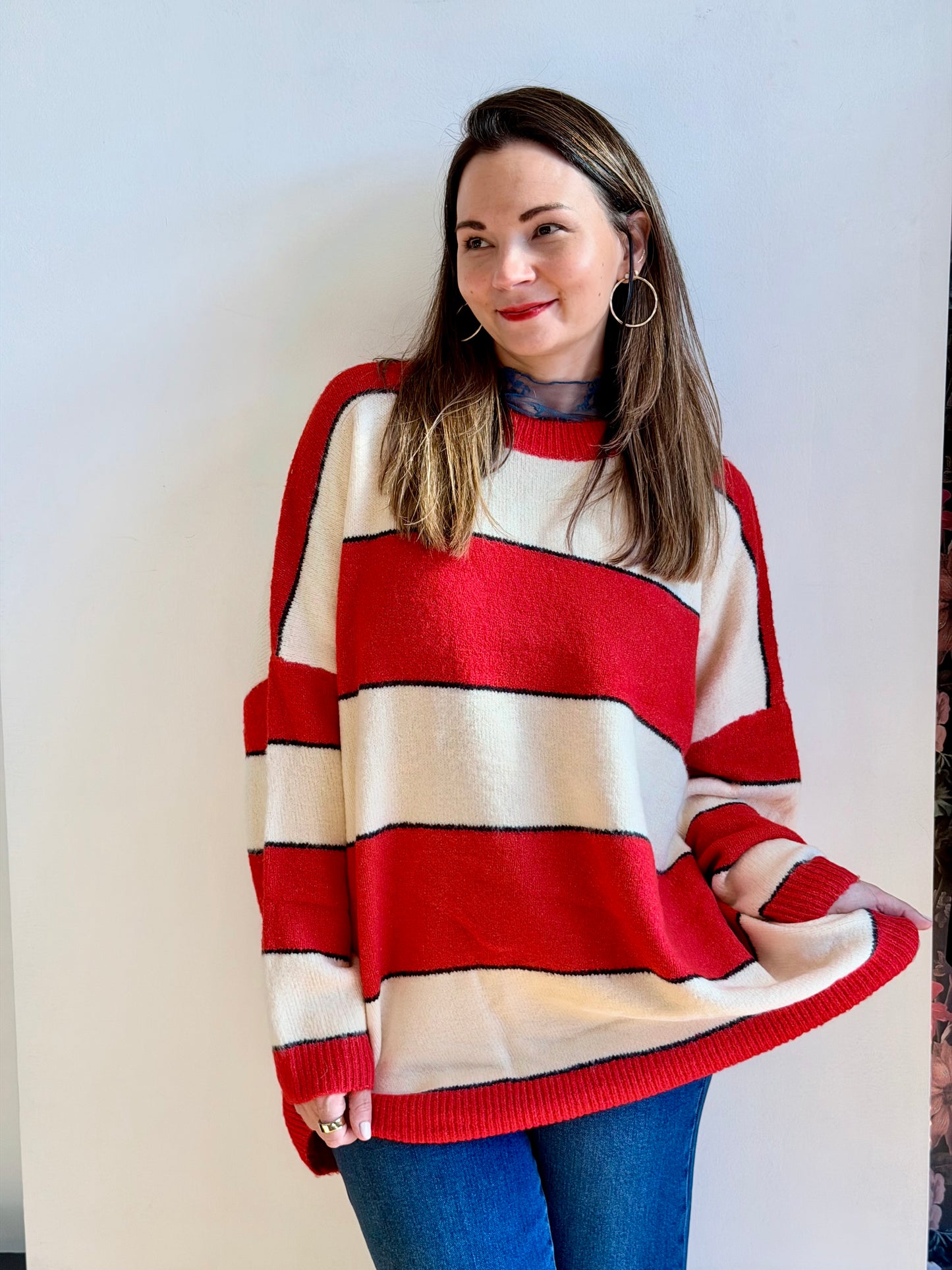 Oversized Rugby Stripe Knit Sweater