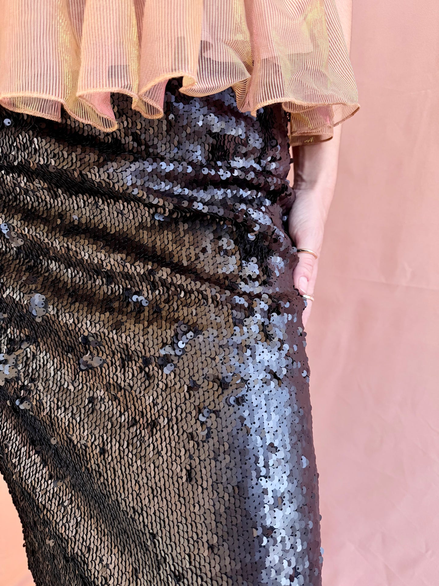 Layered Mesh Sequin Midi Skirt