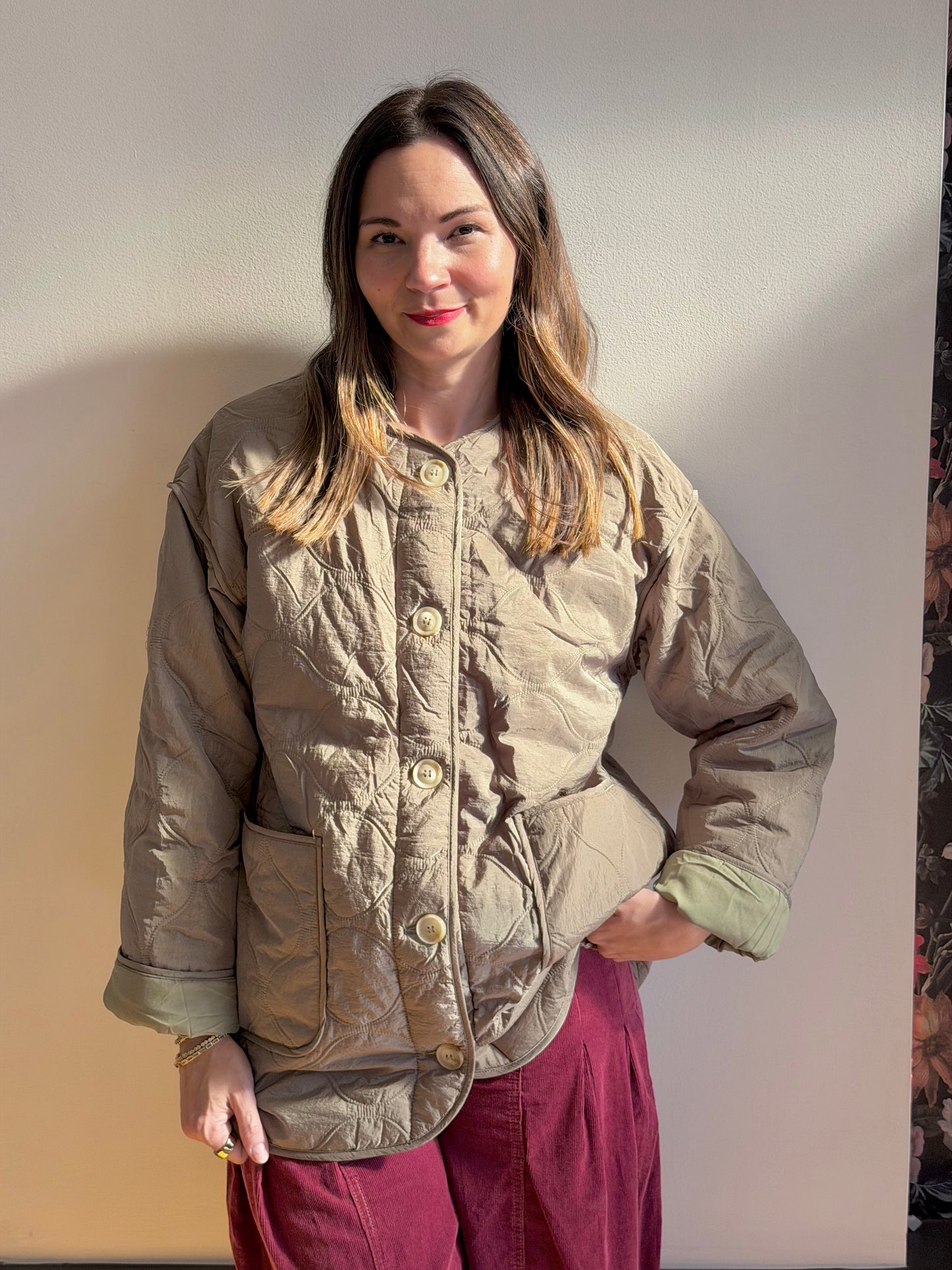 Collarless Quilted Barn Jacket