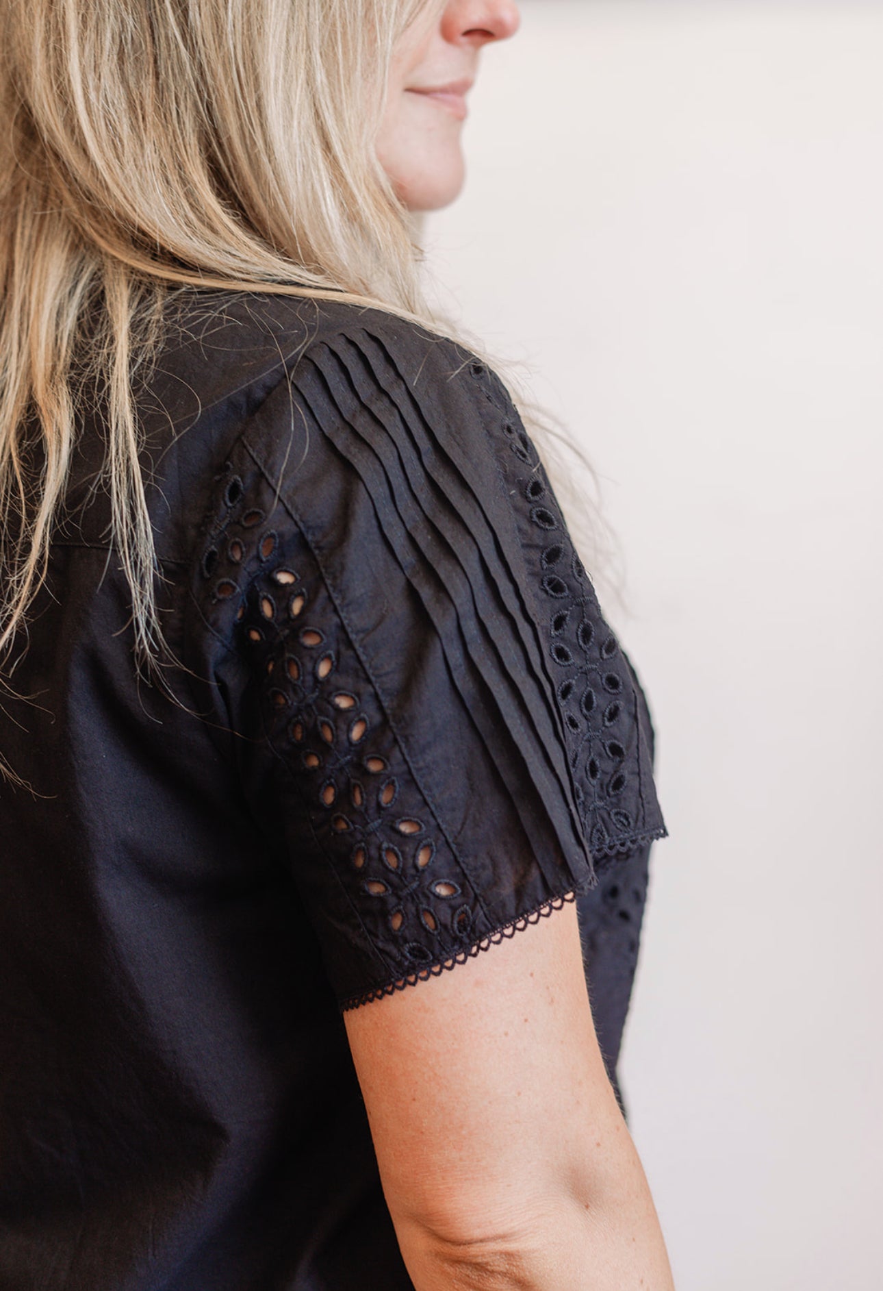Floral Eyelet Lace-Trim Cotton Shirt