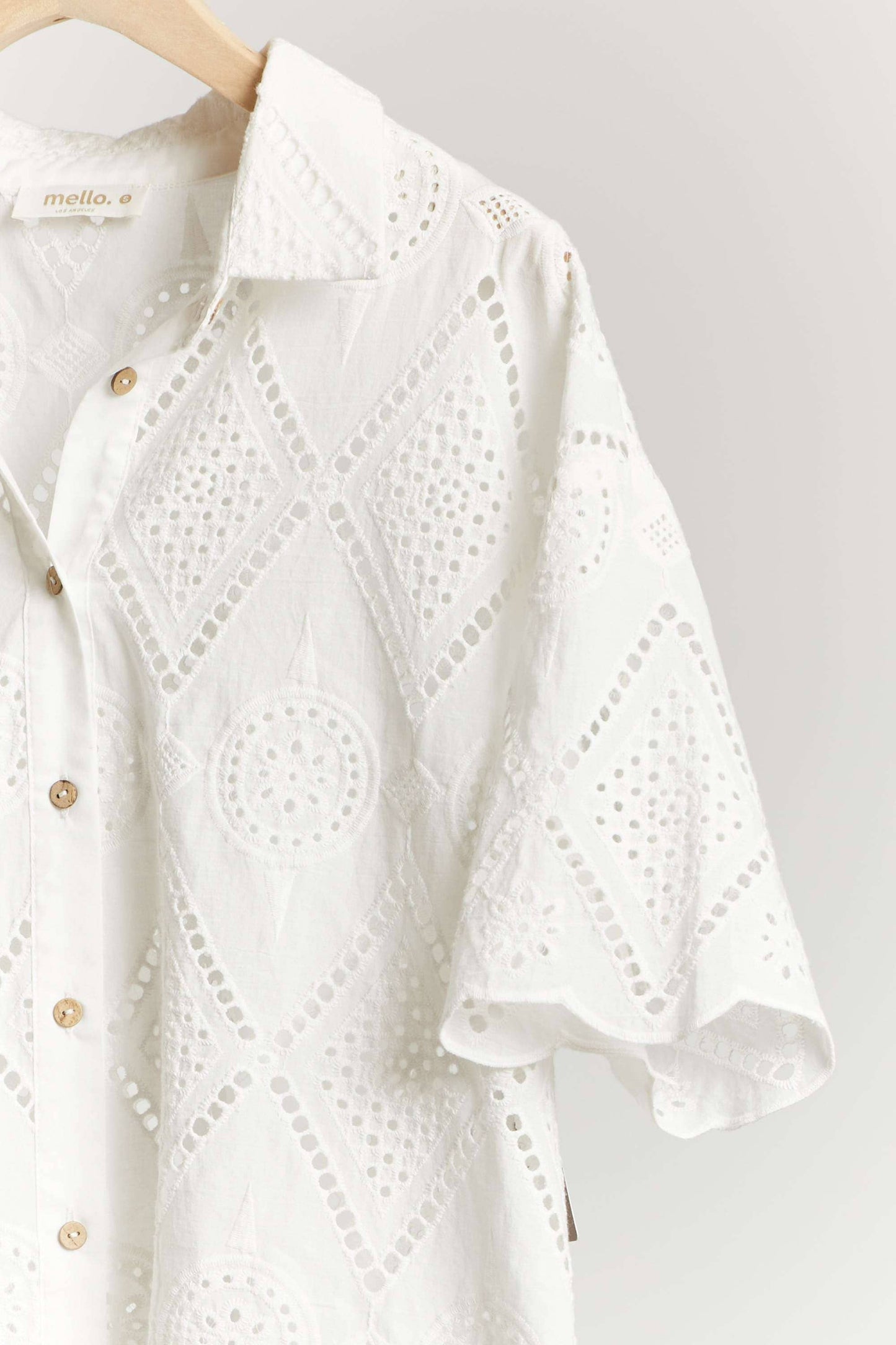 Oversized Eyelet Scalloped Button Down