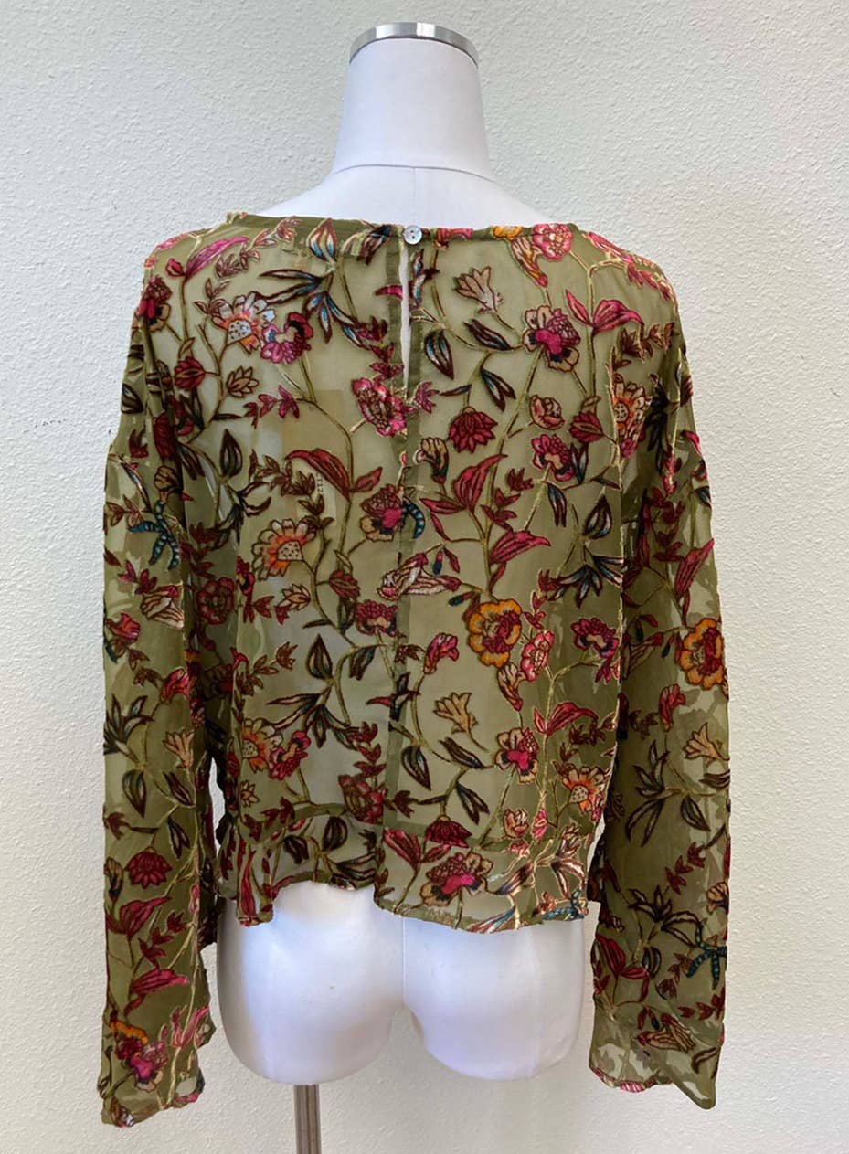 Velvet Burnout Bell Sleeve Blouse