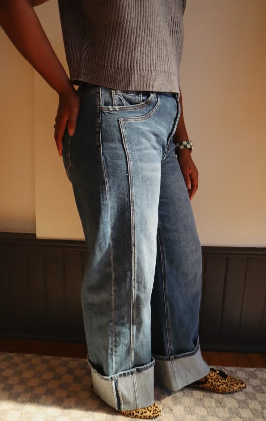 High Rise Cuffed Panel Wide Leg