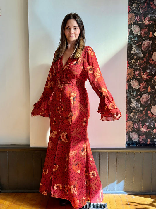 Harvest Ruffle Bell Sleeve Maxi Dress