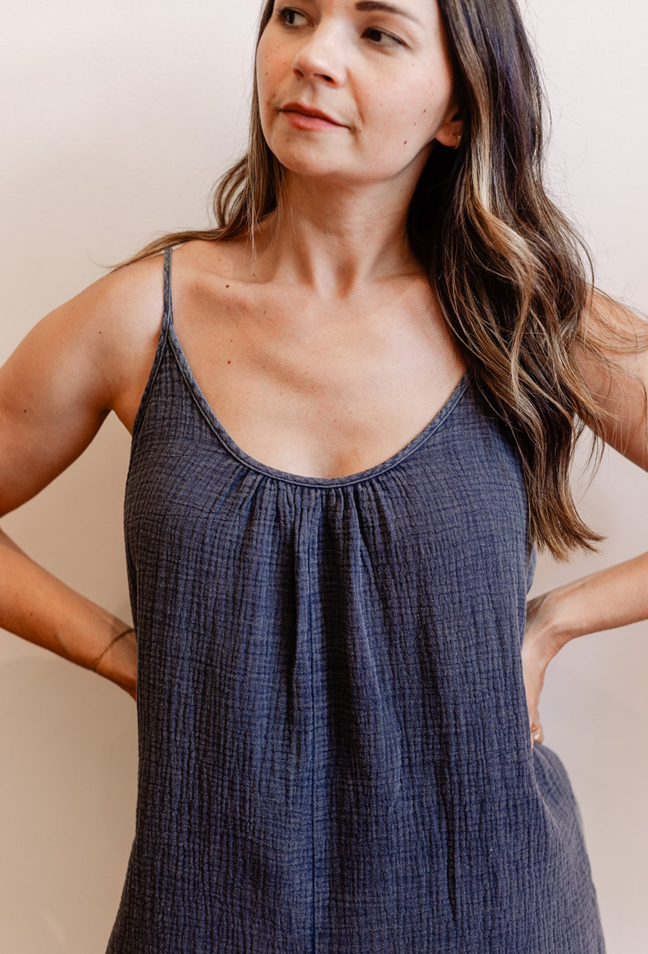 Washed Crinkle Gauze Romper