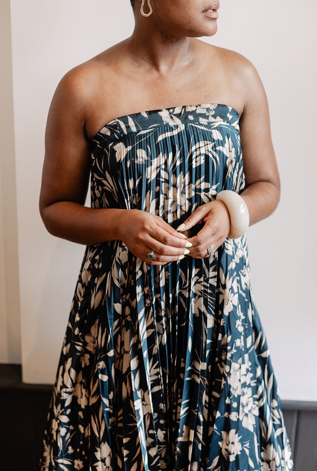 Floral Asymmetrical Pleated Maxi Dress