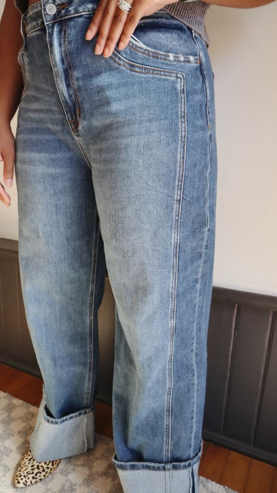 High Rise Cuffed Panel Wide Leg