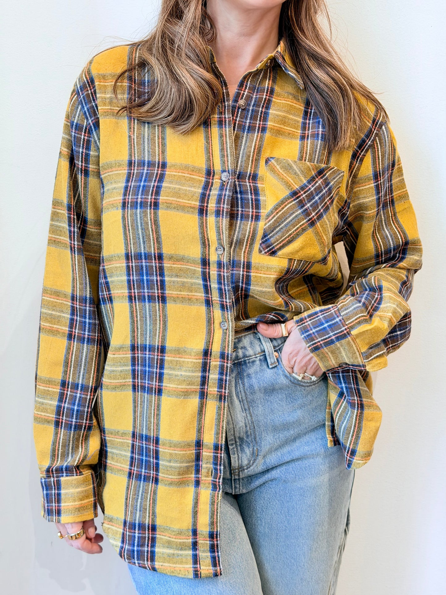 Yellow Plaid Flannel Button down
