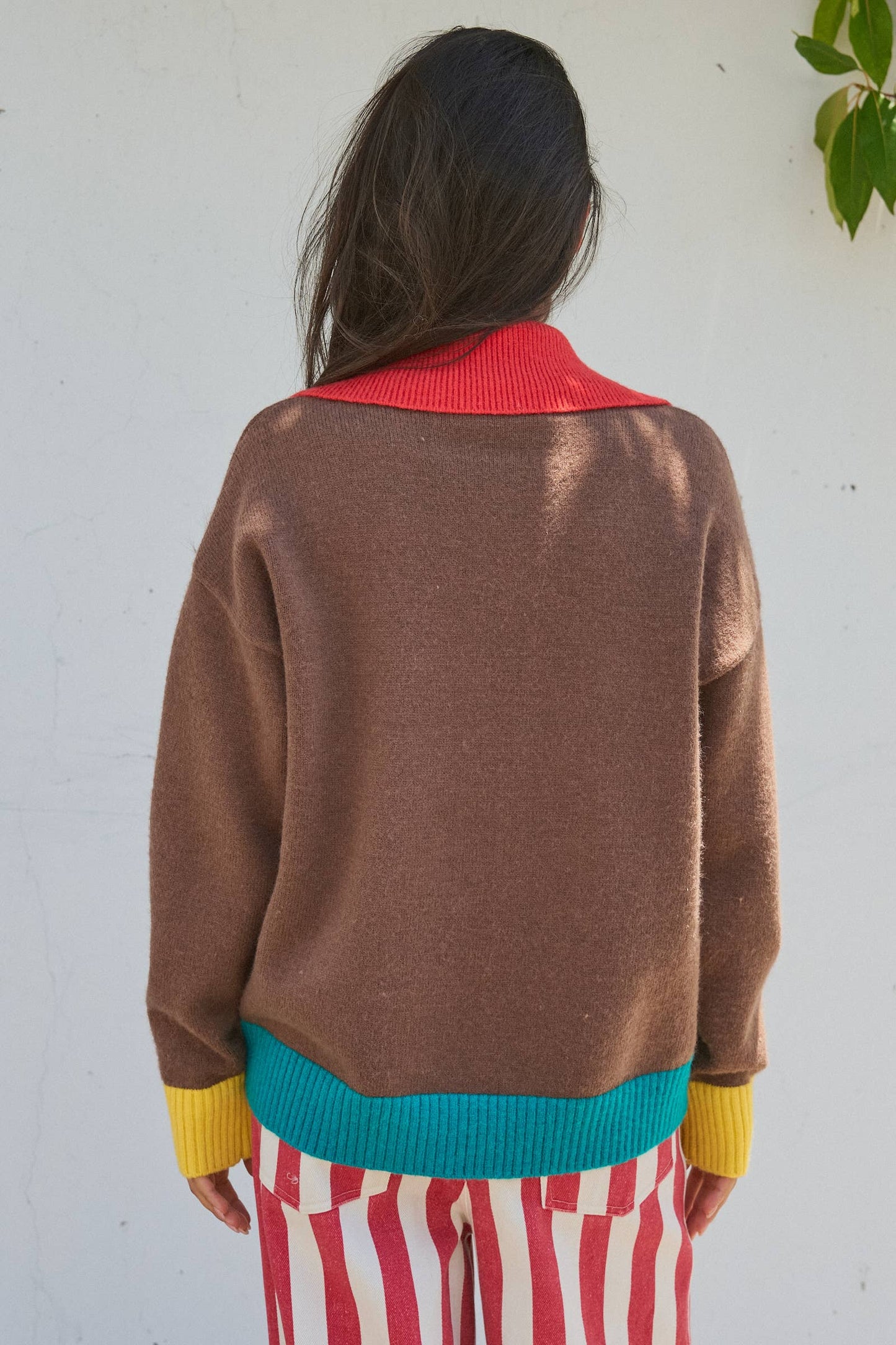 Colorblock Collared Button-Down Knit Cardigan