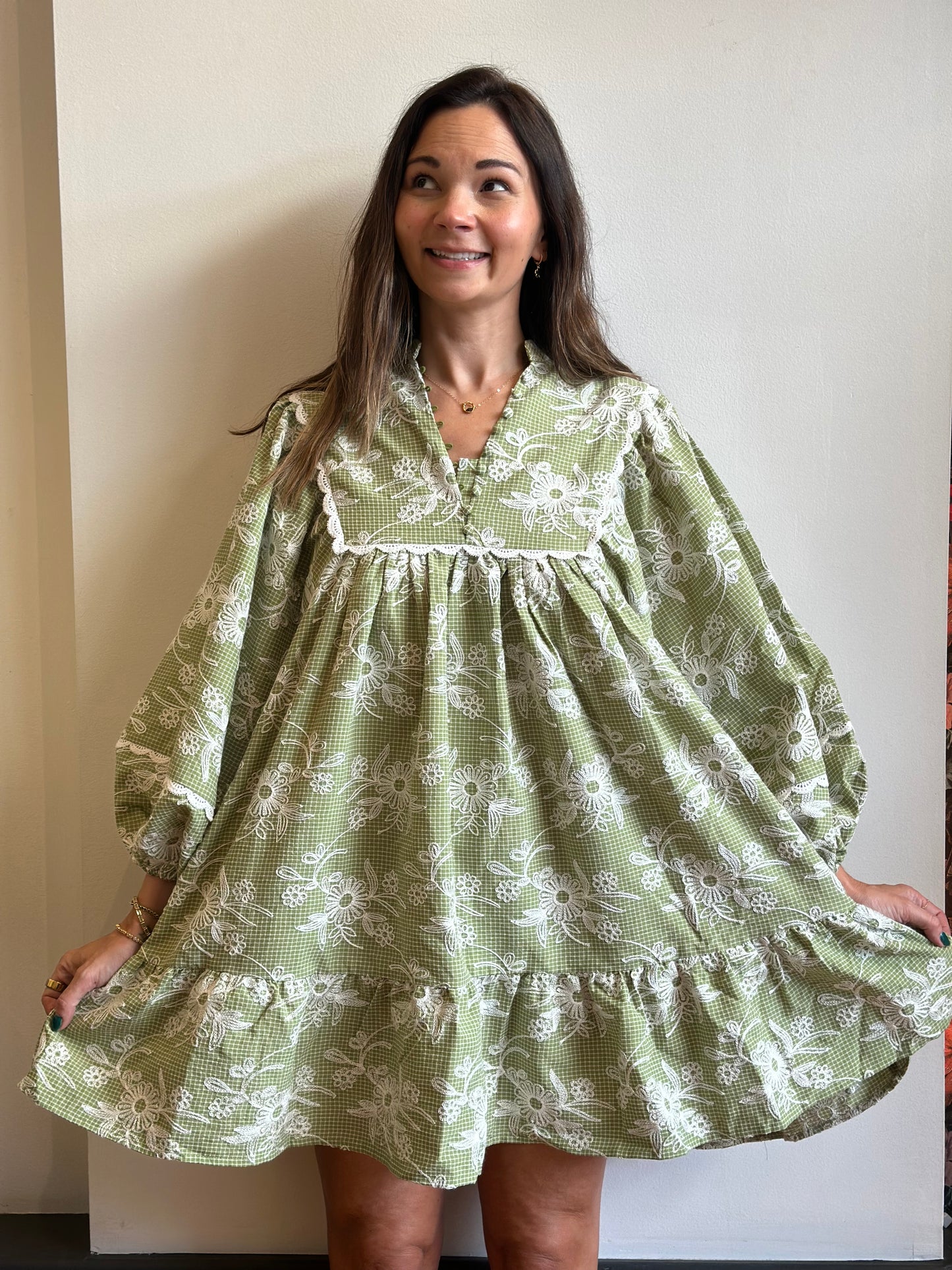 Embroidered Babydoll Dress