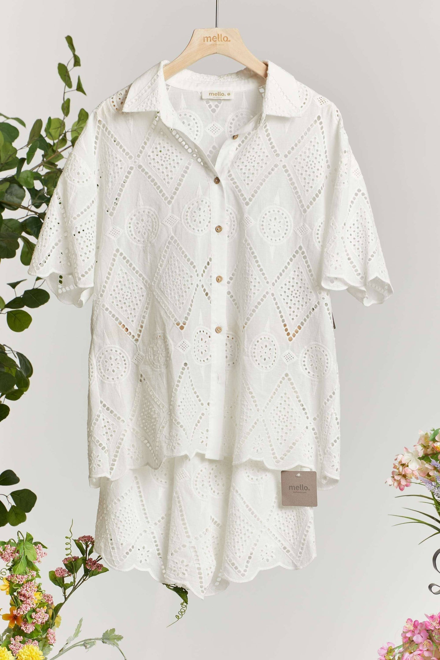 Oversized Eyelet Scalloped Button Down