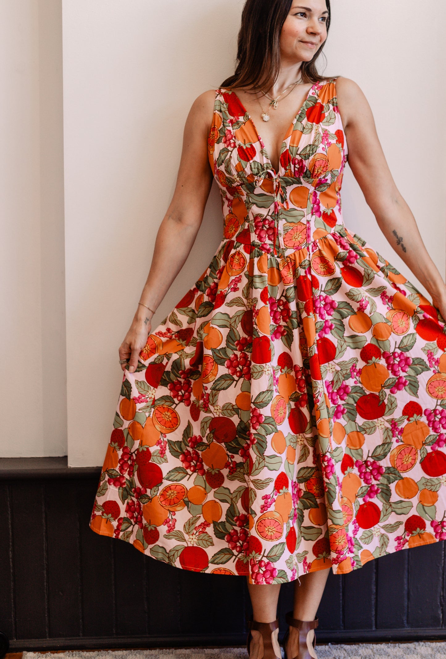 Fruit Print Corset Dress