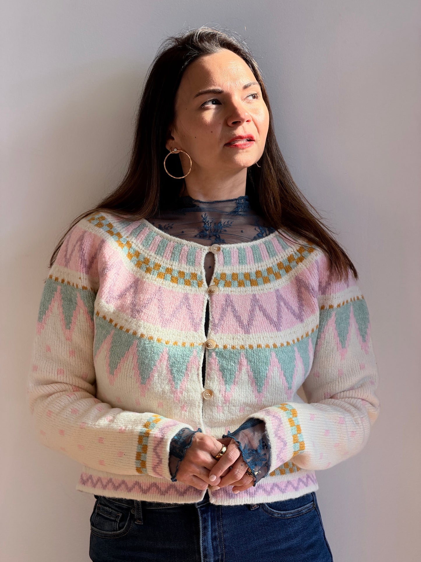 Fair Isle Jacquard Knit Cardigan