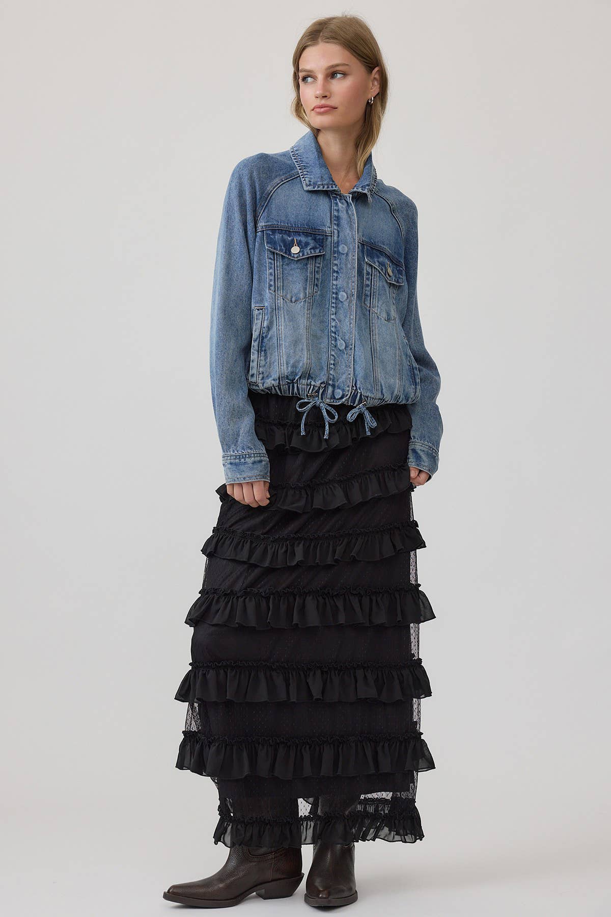 Soft Washed Denim Drawstring Jacket