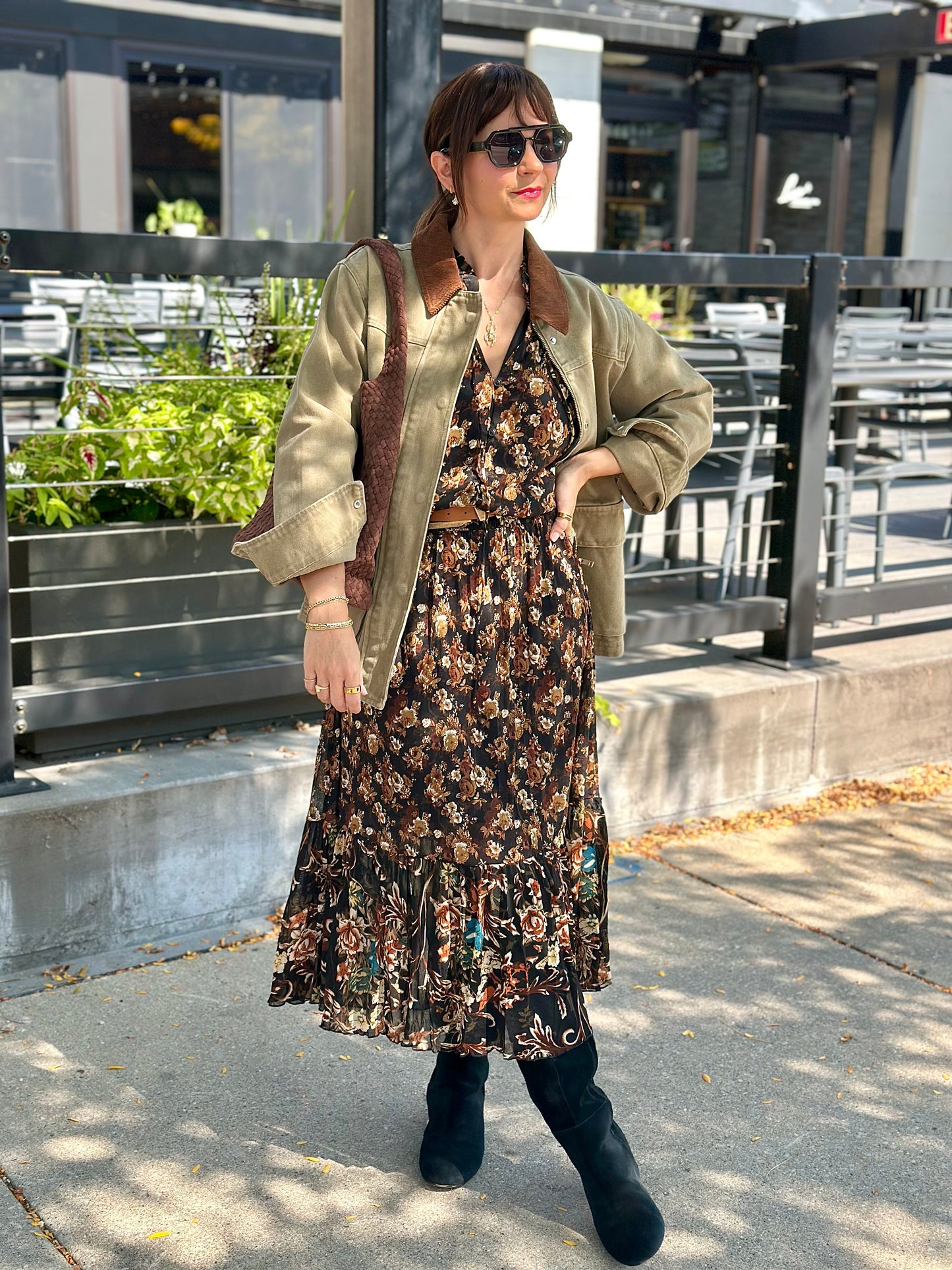 Floral Mesh Button-Up Ruffle Maxi Dress