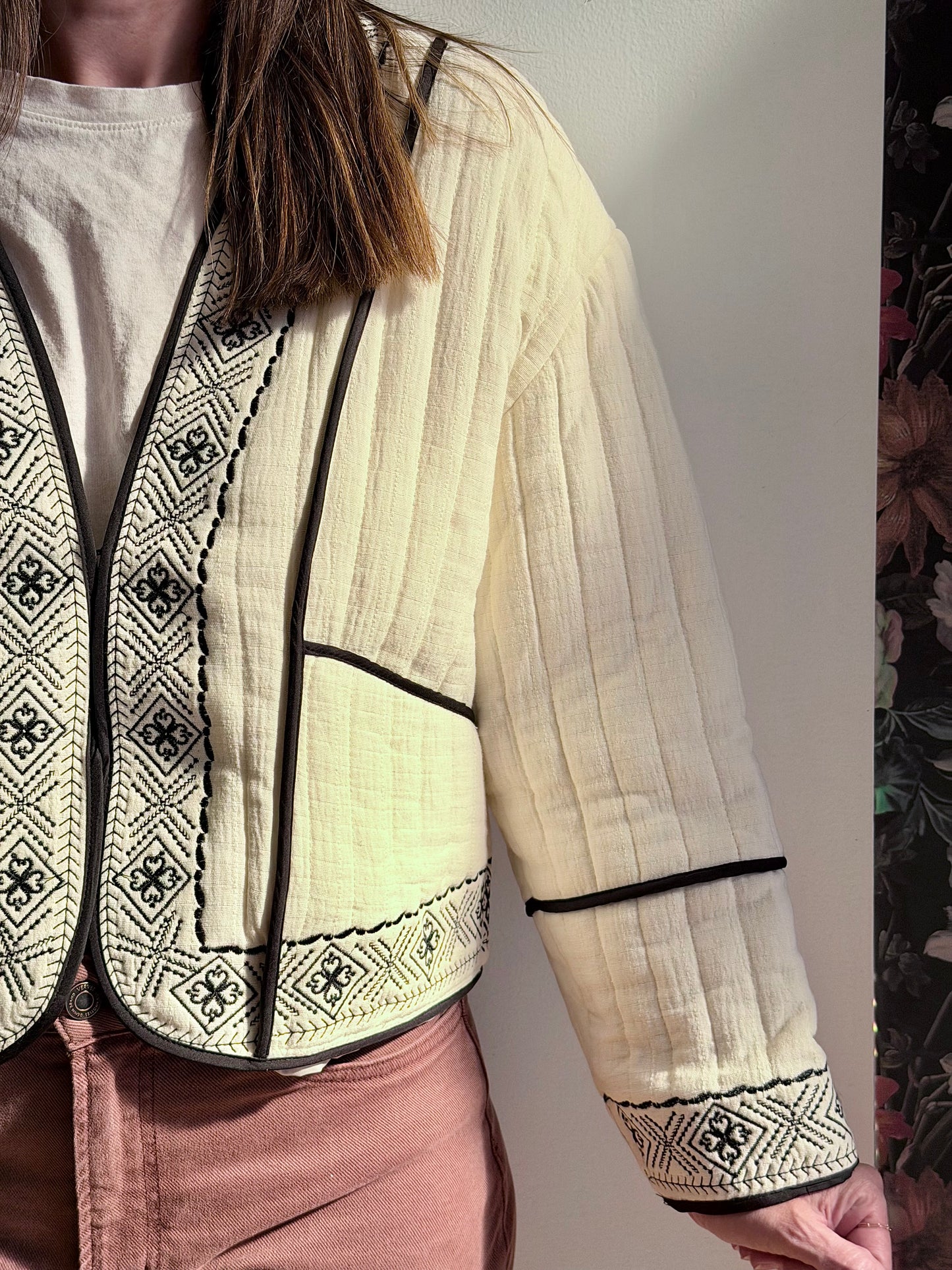 Embroidered Quilted Western Cropped Jacket