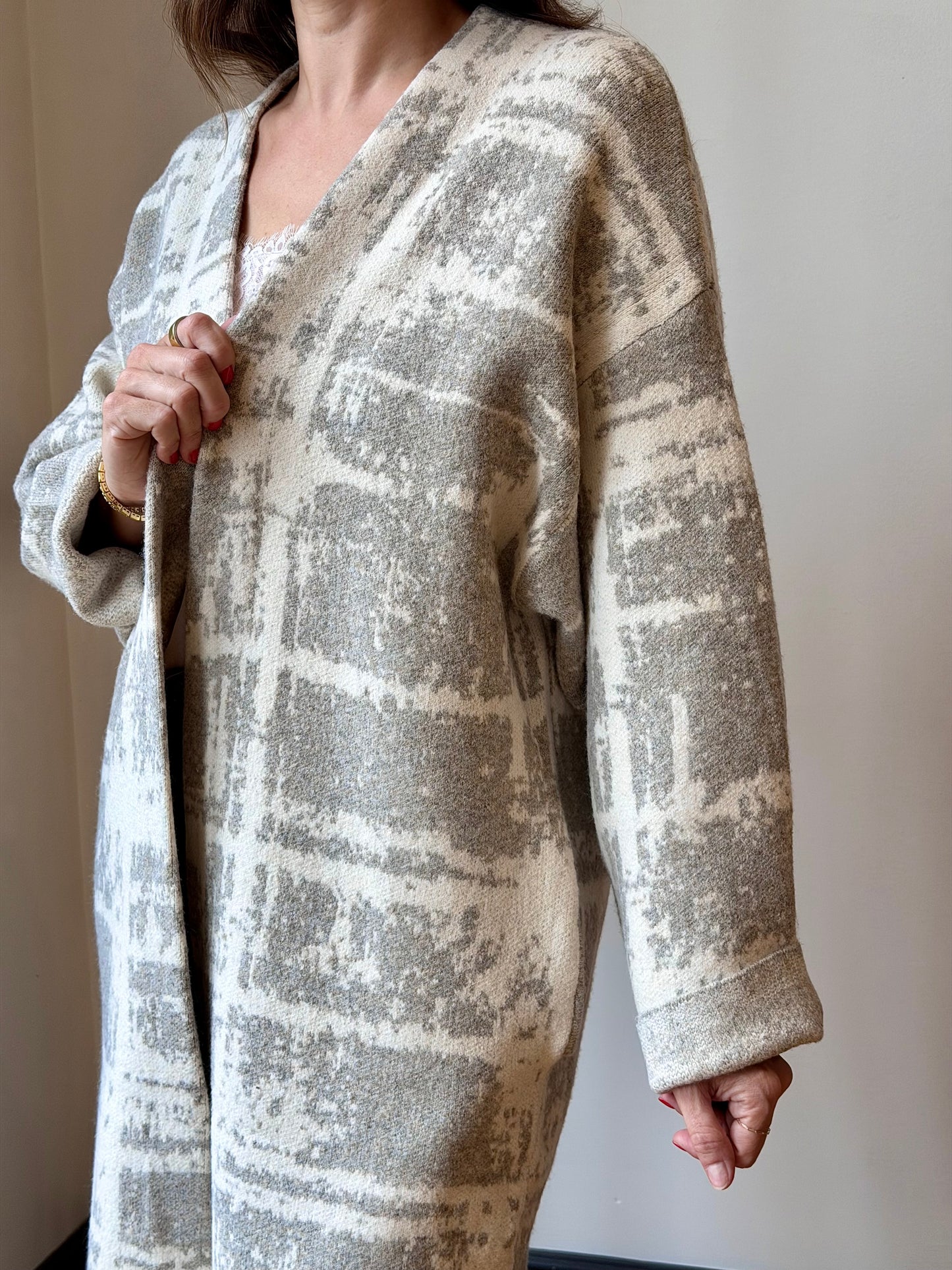 Geometric Jacquard-Knit Duster