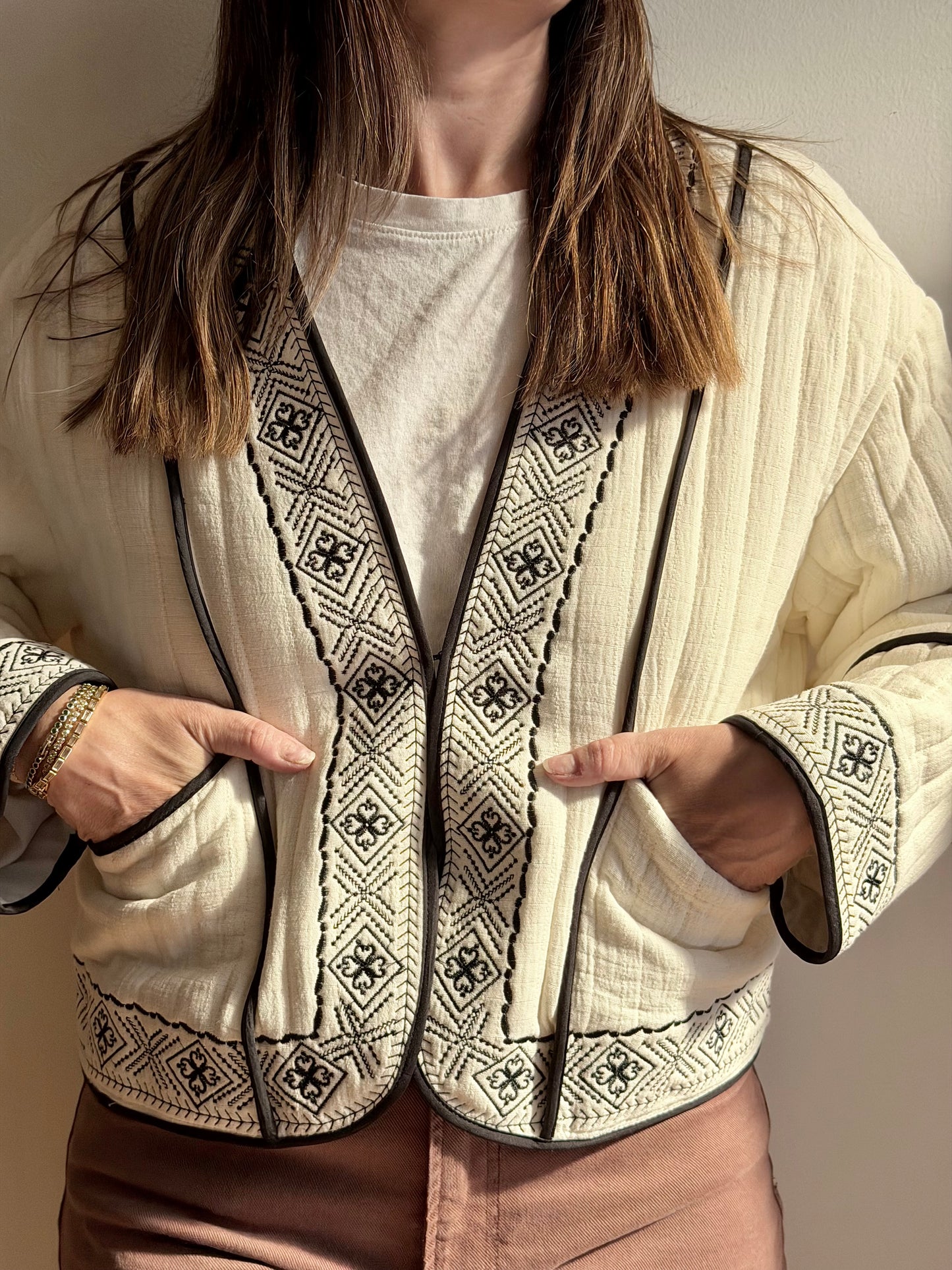 Embroidered Quilted Western Cropped Jacket