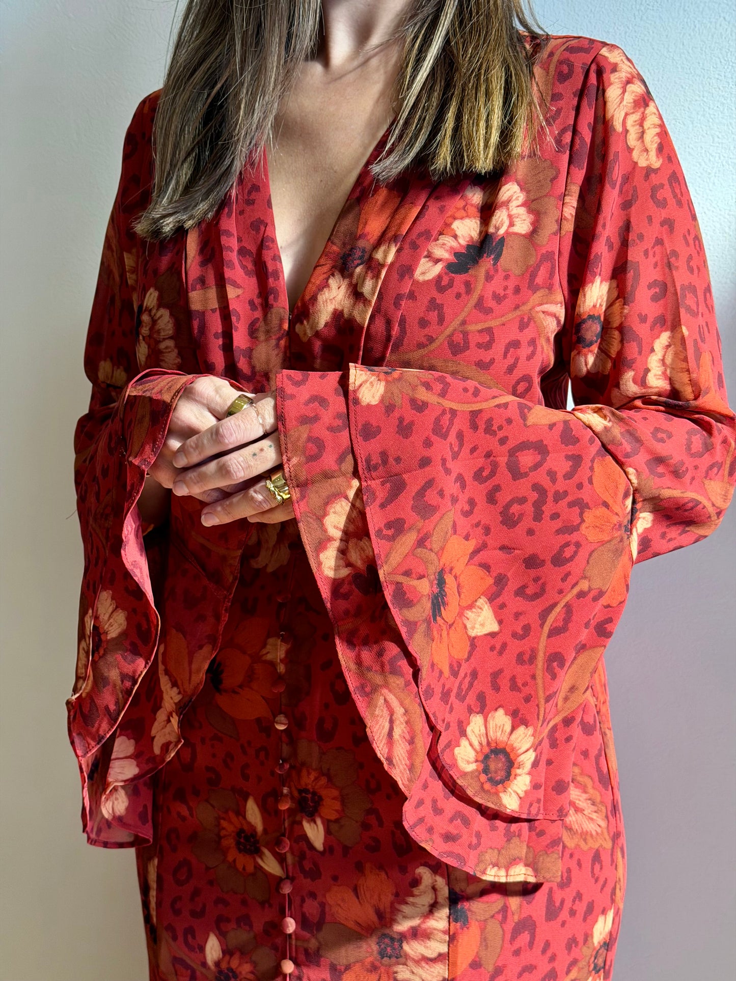 Harvest Ruffle Bell Sleeve Maxi Dress