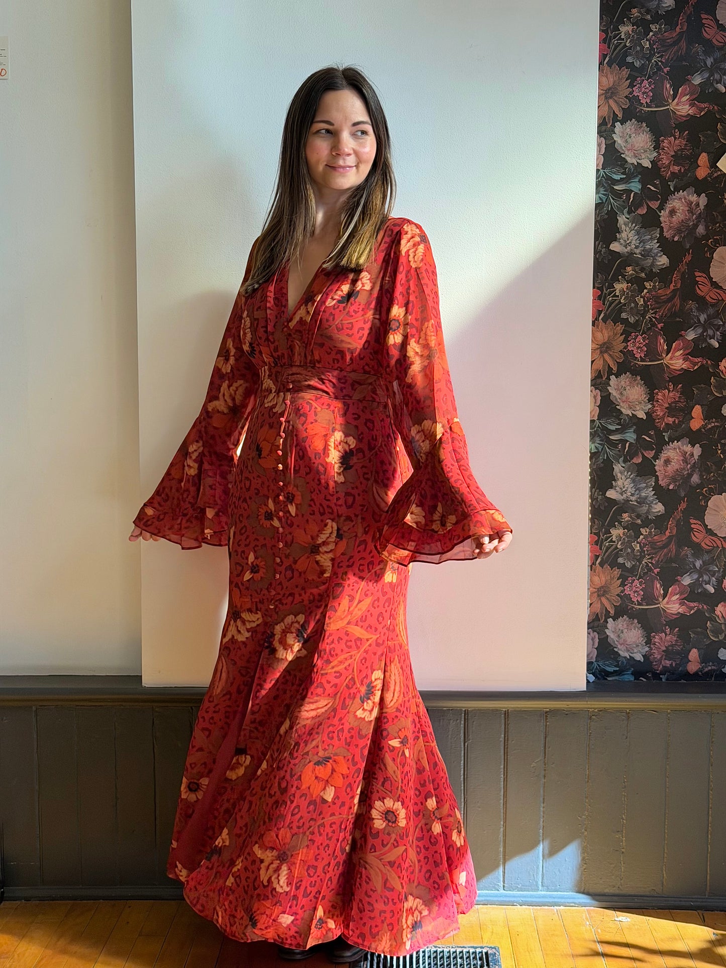 Harvest Ruffle Bell Sleeve Maxi Dress