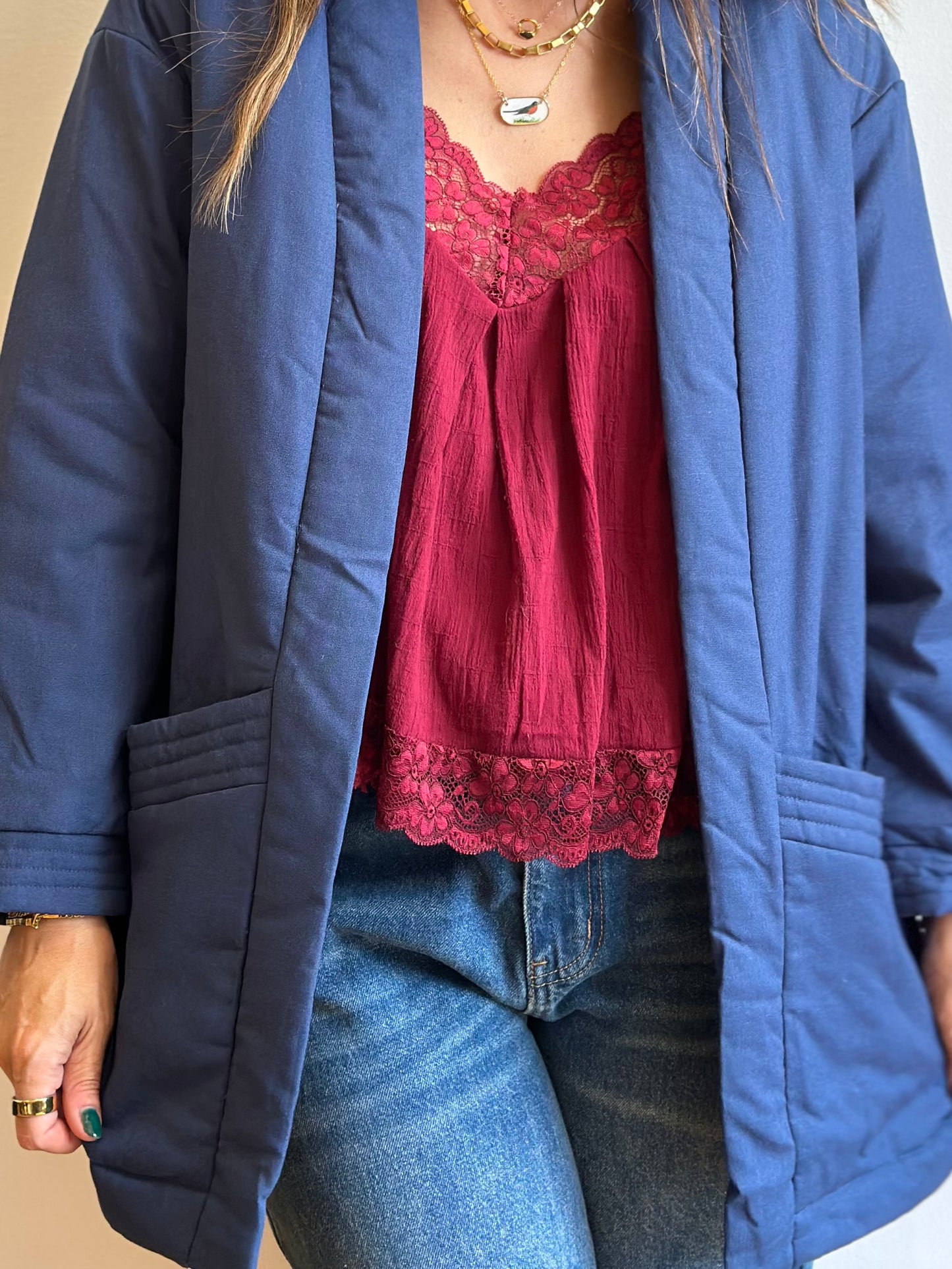 Quilted Pocket Open Jacket