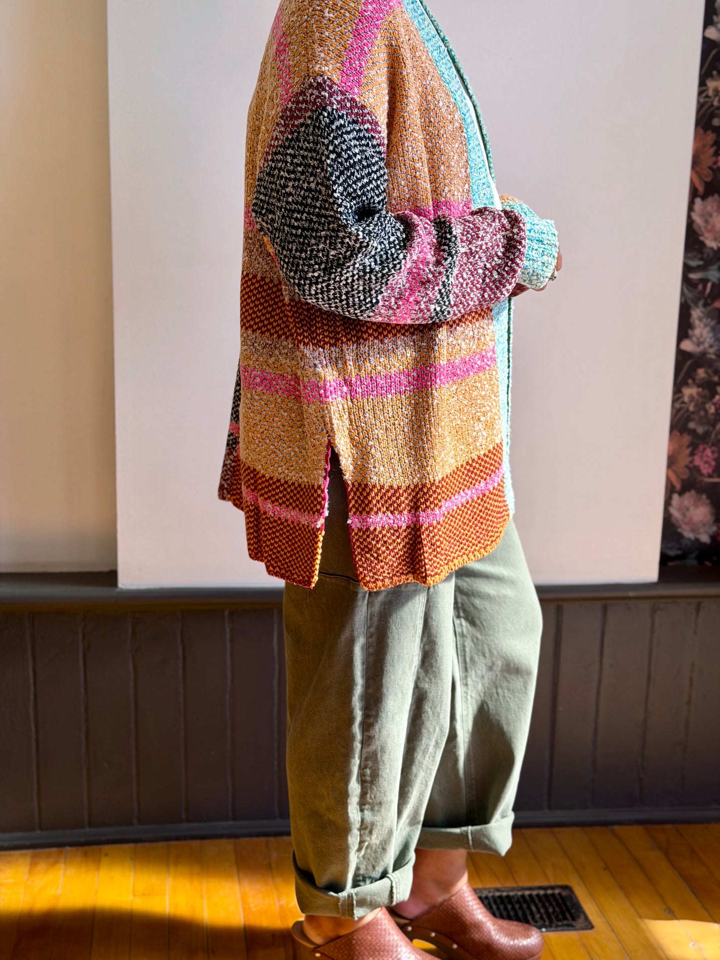 Oversized Color-block Open Cardigan