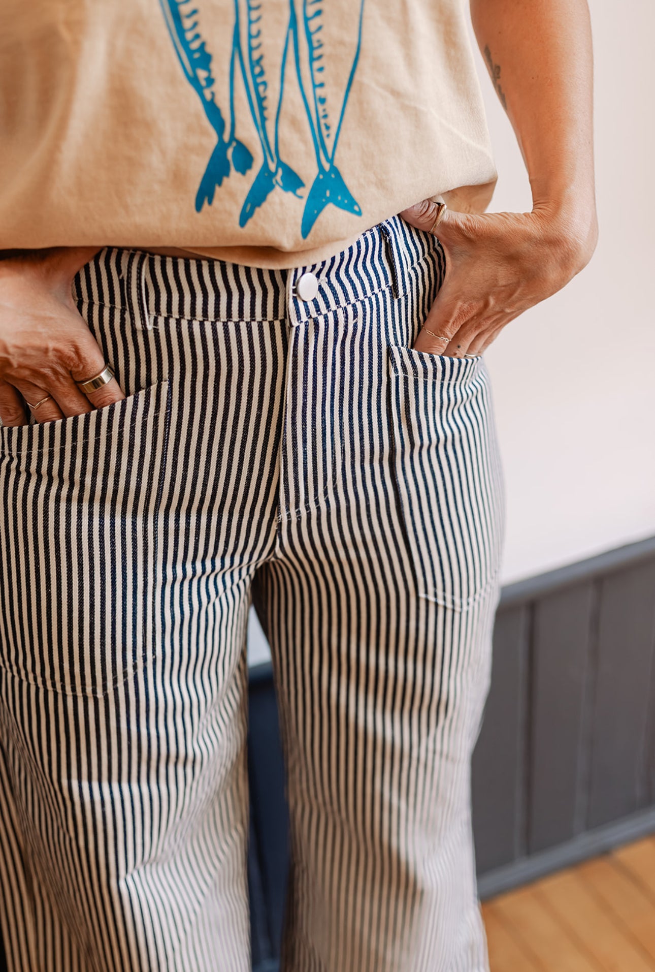 Pinstripe Cropped Wide Leg Pant