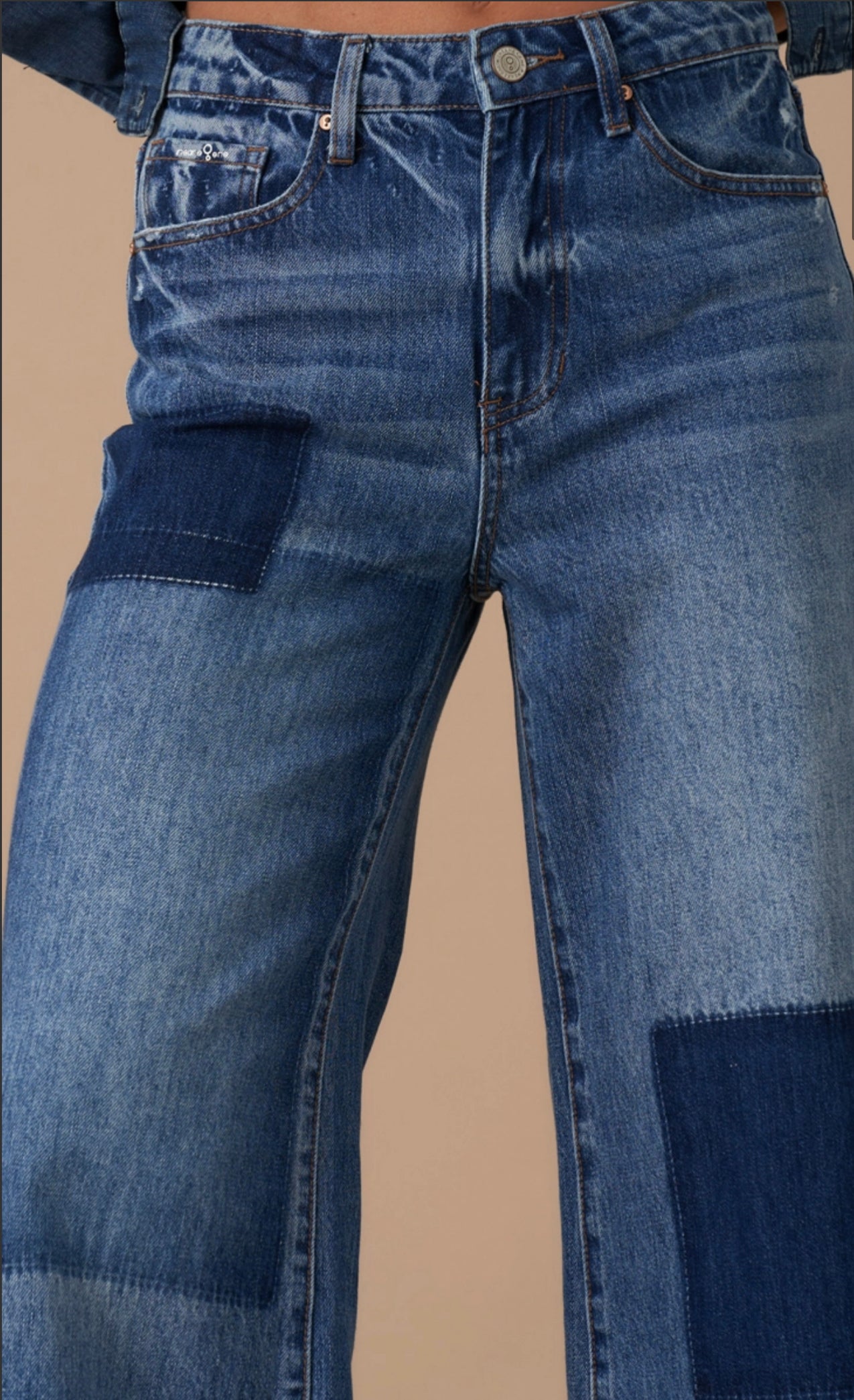 Relaxed Wide Leg Patchwork Jeans