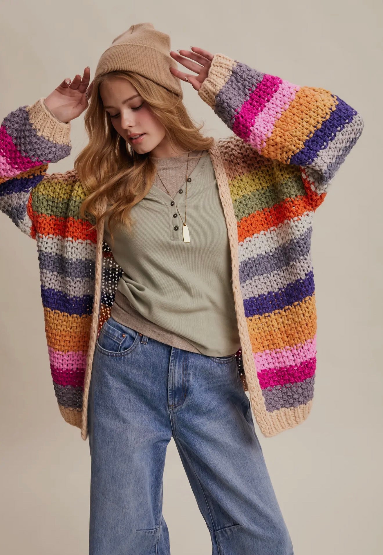 Rainbow Crochet Open Cardigan