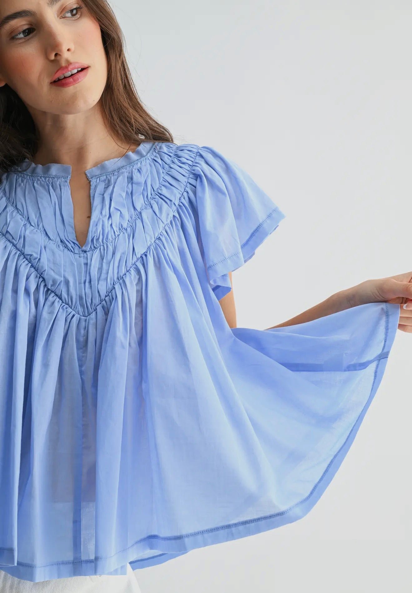 Flutter Sleeve Gathered Blouse