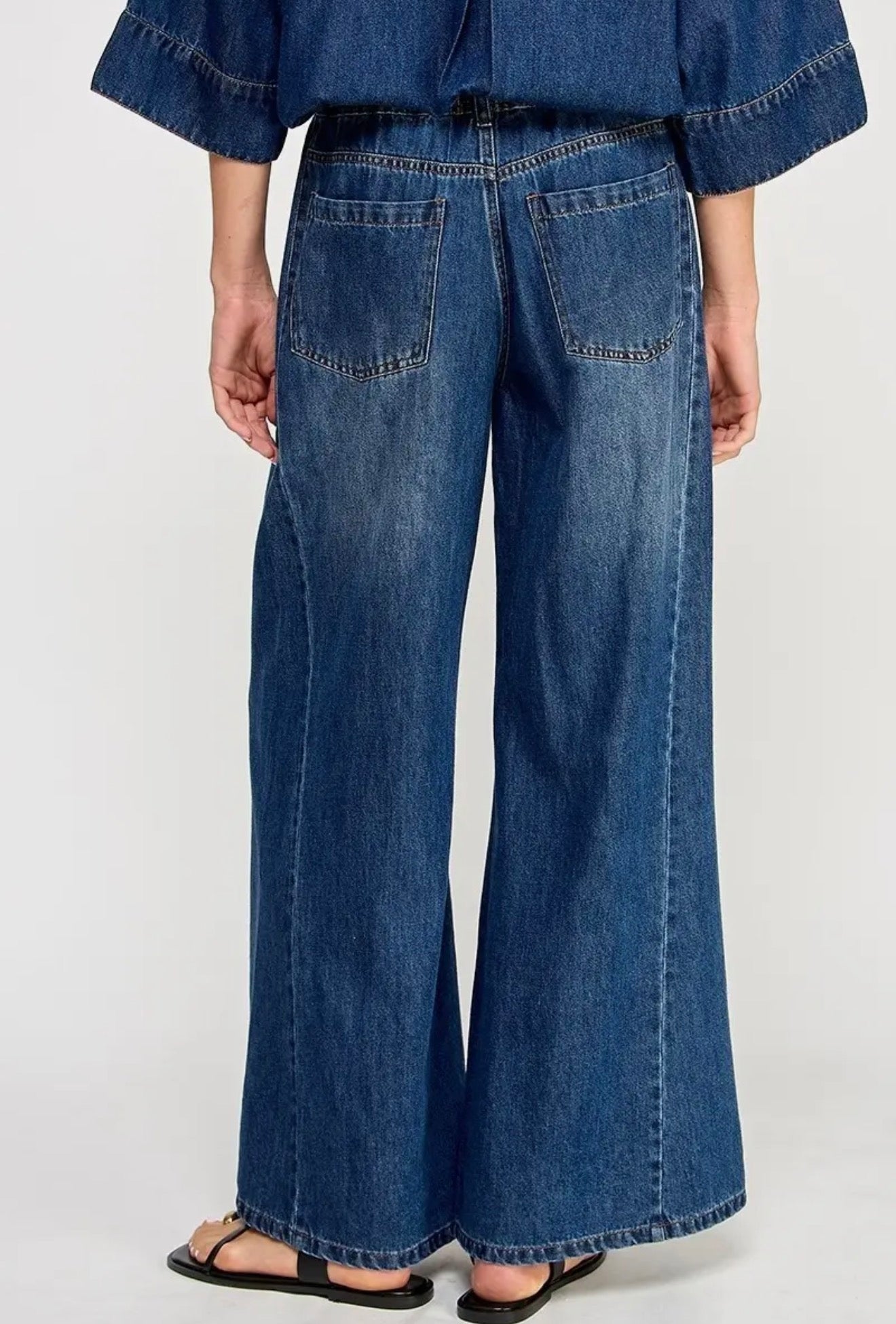 Drawstring Wide Leg Denim