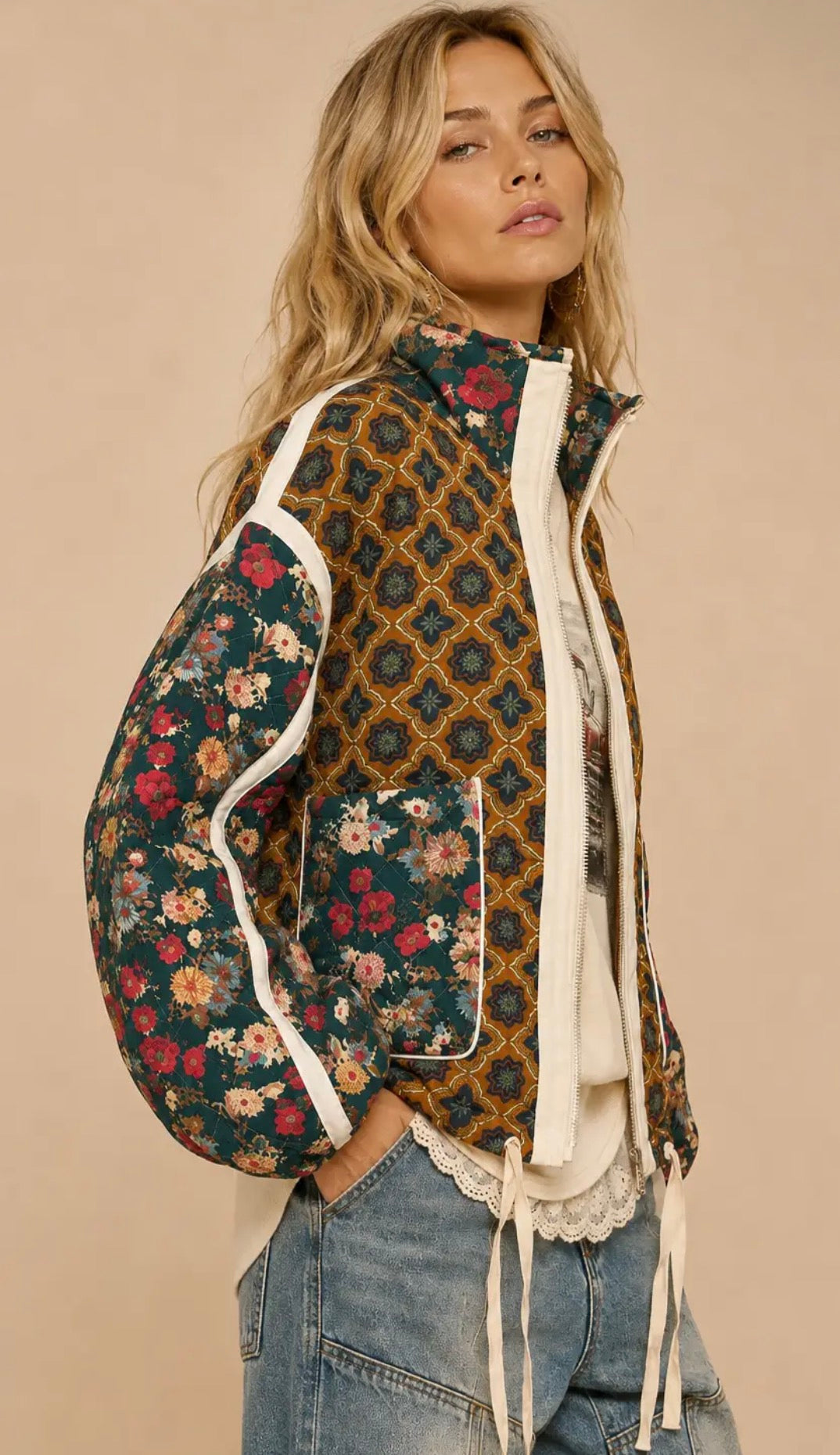 Patchwork Quilted Bomber Jacket