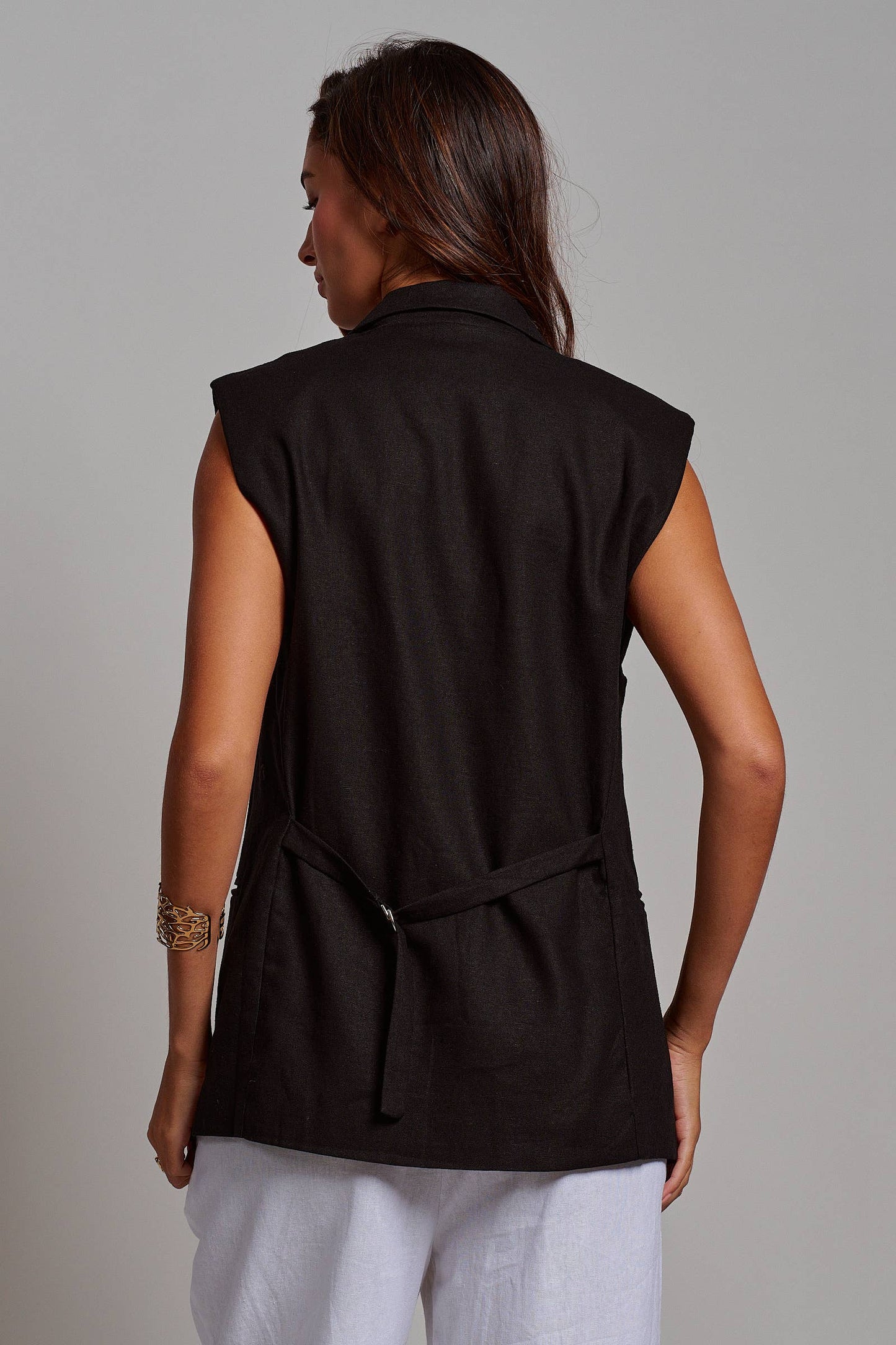 Linen Blend Tailored Notched Lapel Vest
